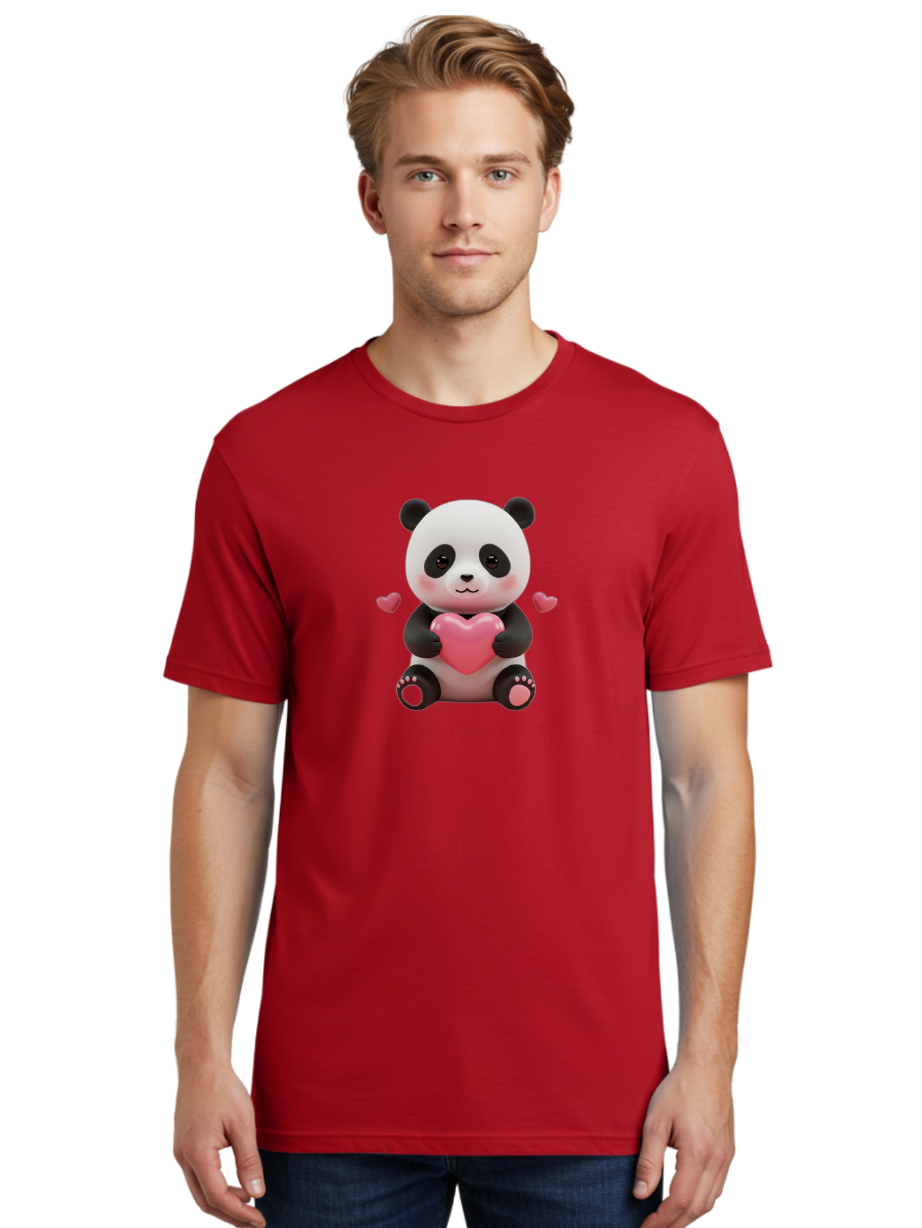 Panda-Holding-Heart-1 Men'S Graphic Tee, 100% Cotton, Comfortable Casual Summer Wear, Machine Washable, Cartoon Panda Holding Heart, Cute Panda Bear, Pink Hearts, Adorable Design, Kawaii Character, Love Symbol, Digital Illustration, Bae592 28
