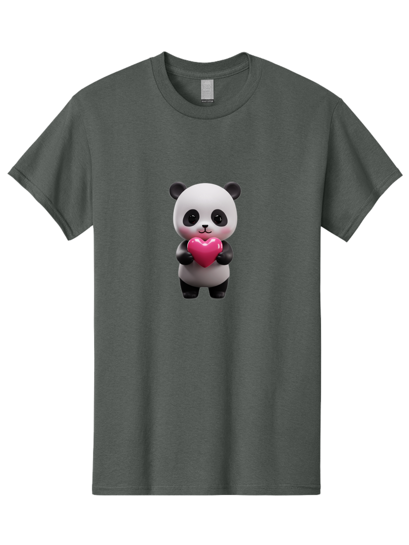 Panda-Holding-Heart-3 Men'S Graphic Tee, 100% Cotton, Comfortable Casual Summer Wear, Machine Washable, Cartoon Panda, Adorable Animal, Cute Bear, Heart Shape, Love Symbol, Pink Heart, 3D Rendering, Kawaii Character, Endearing Creature Bae594 14