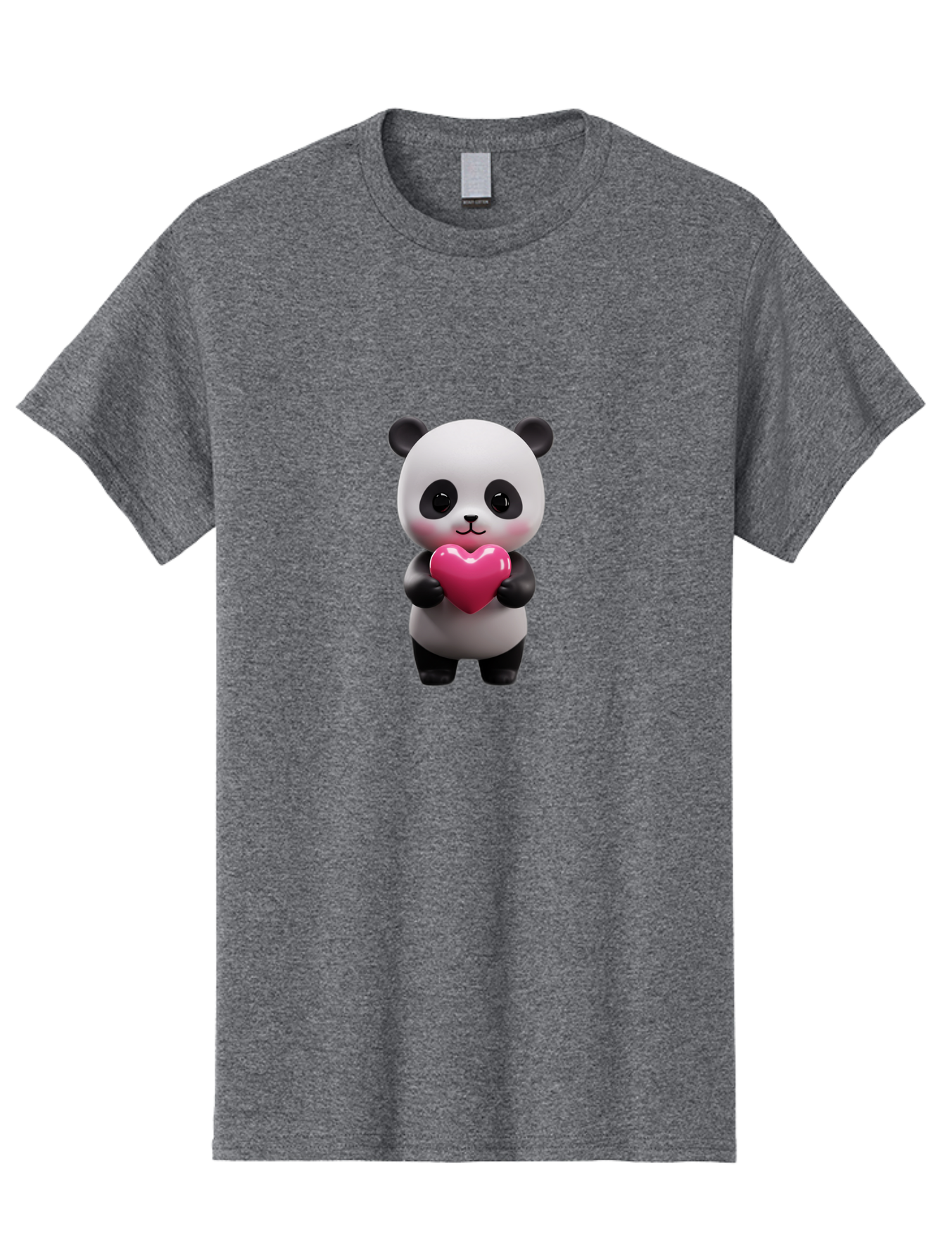 Panda-Holding-Heart-3 Men'S Graphic Tee, 100% Cotton, Comfortable Casual Summer Wear, Machine Washable, Cartoon Panda, Adorable Animal, Cute Bear, Heart Shape, Love Symbol, Pink Heart, 3D Rendering, Kawaii Character, Endearing Creature Bae594 3