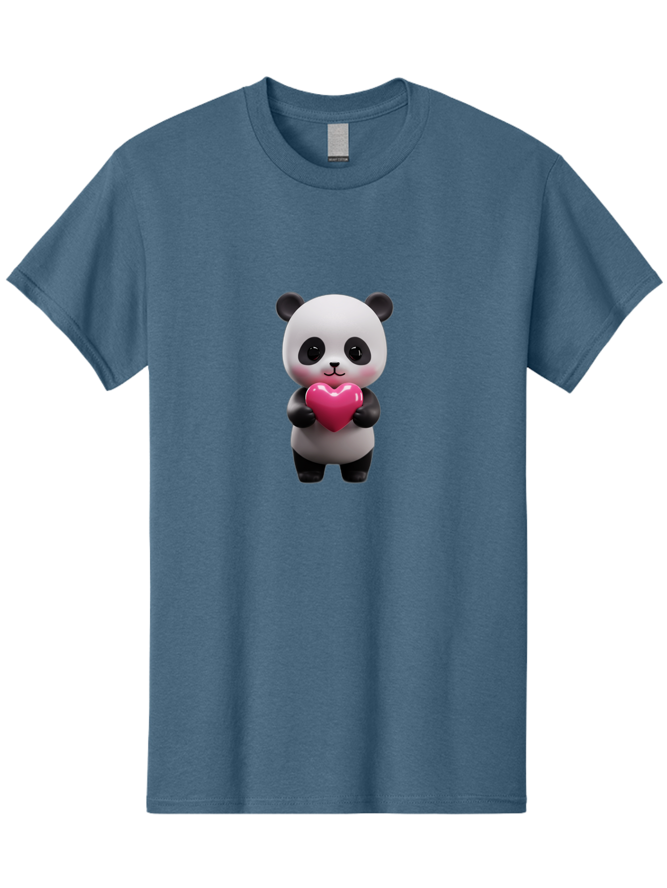 Panda-Holding-Heart-3 Men'S Graphic Tee, 100% Cotton, Comfortable Casual Summer Wear, Machine Washable, Cartoon Panda, Adorable Animal, Cute Bear, Heart Shape, Love Symbol, Pink Heart, 3D Rendering, Kawaii Character, Endearing Creature Bae594 15