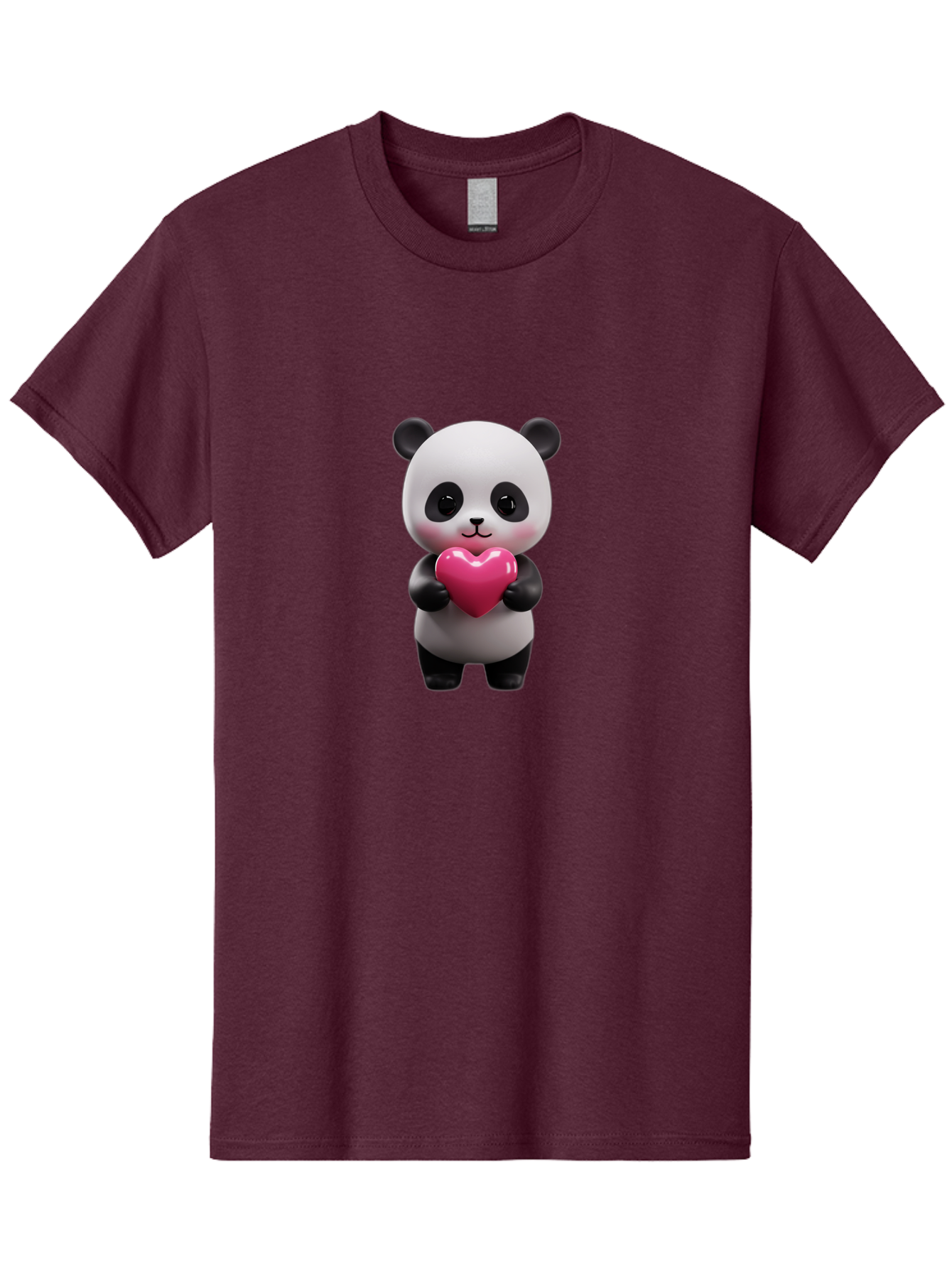 Panda-Holding-Heart-3 Men'S Graphic Tee, 100% Cotton, Comfortable Casual Summer Wear, Machine Washable, Cartoon Panda, Adorable Animal, Cute Bear, Heart Shape, Love Symbol, Pink Heart, 3D Rendering, Kawaii Character, Endearing Creature Bae594 1