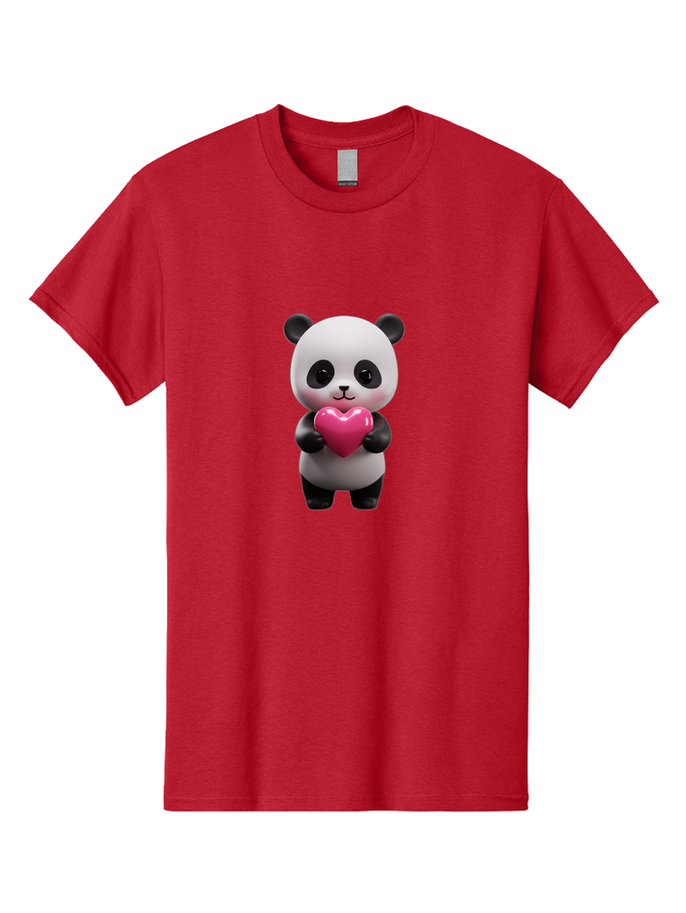 Panda-Holding-Heart-3 Men'S Graphic Tee, 100% Cotton, Comfortable Casual Summer Wear, Machine Washable, Cartoon Panda, Adorable Animal, Cute Bear, Heart Shape, Love Symbol, Pink Heart, 3D Rendering, Kawaii Character, Endearing Creature Bae594 5