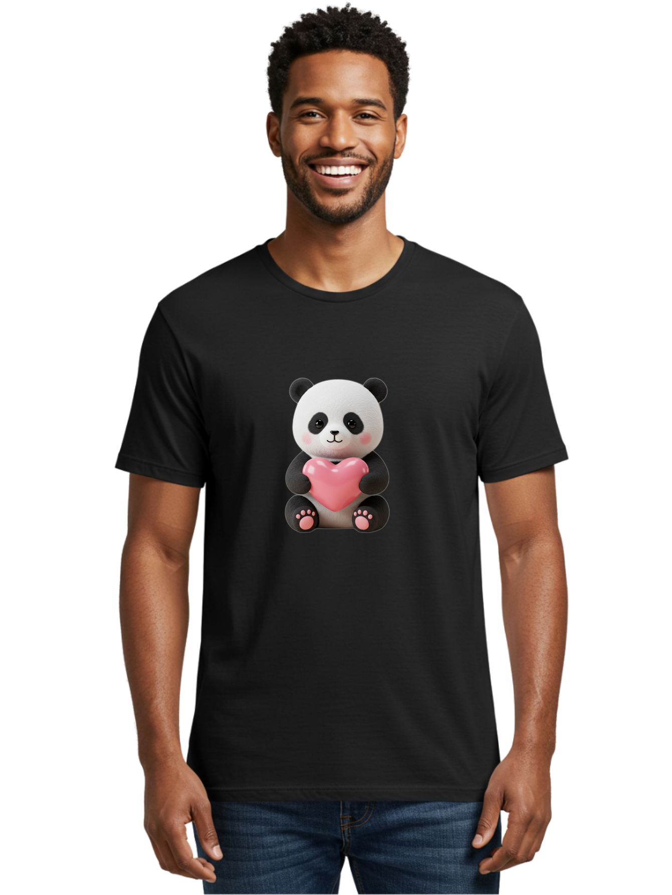 Panda-Holding-Heart-4 Men'S Graphic Tee, 100% Cotton, Comfortable Casual Summer Wear, Machine Washable, Cute Panda, Adorable Animal, Pink Heart, Love Symbol, Cartoon Character, Kawaii Design, Fluffy Panda, Heartwarming Scene, Bae595 20