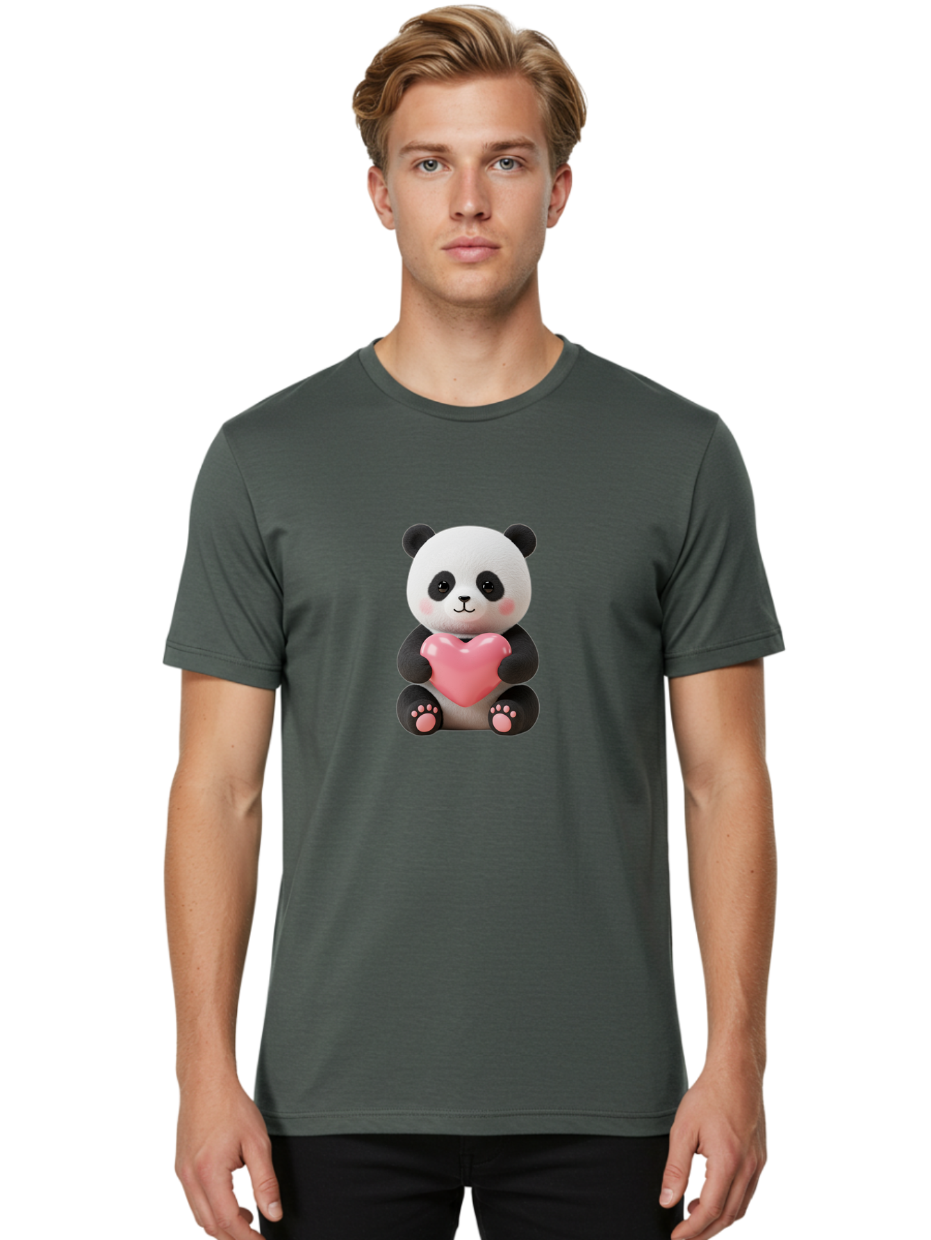 Panda-Holding-Heart-4 Men'S Graphic Tee, 100% Cotton, Comfortable Casual Summer Wear, Machine Washable, Cute Panda, Adorable Animal, Pink Heart, Love Symbol, Cartoon Character, Kawaii Design, Fluffy Panda, Heartwarming Scene, Bae595 29