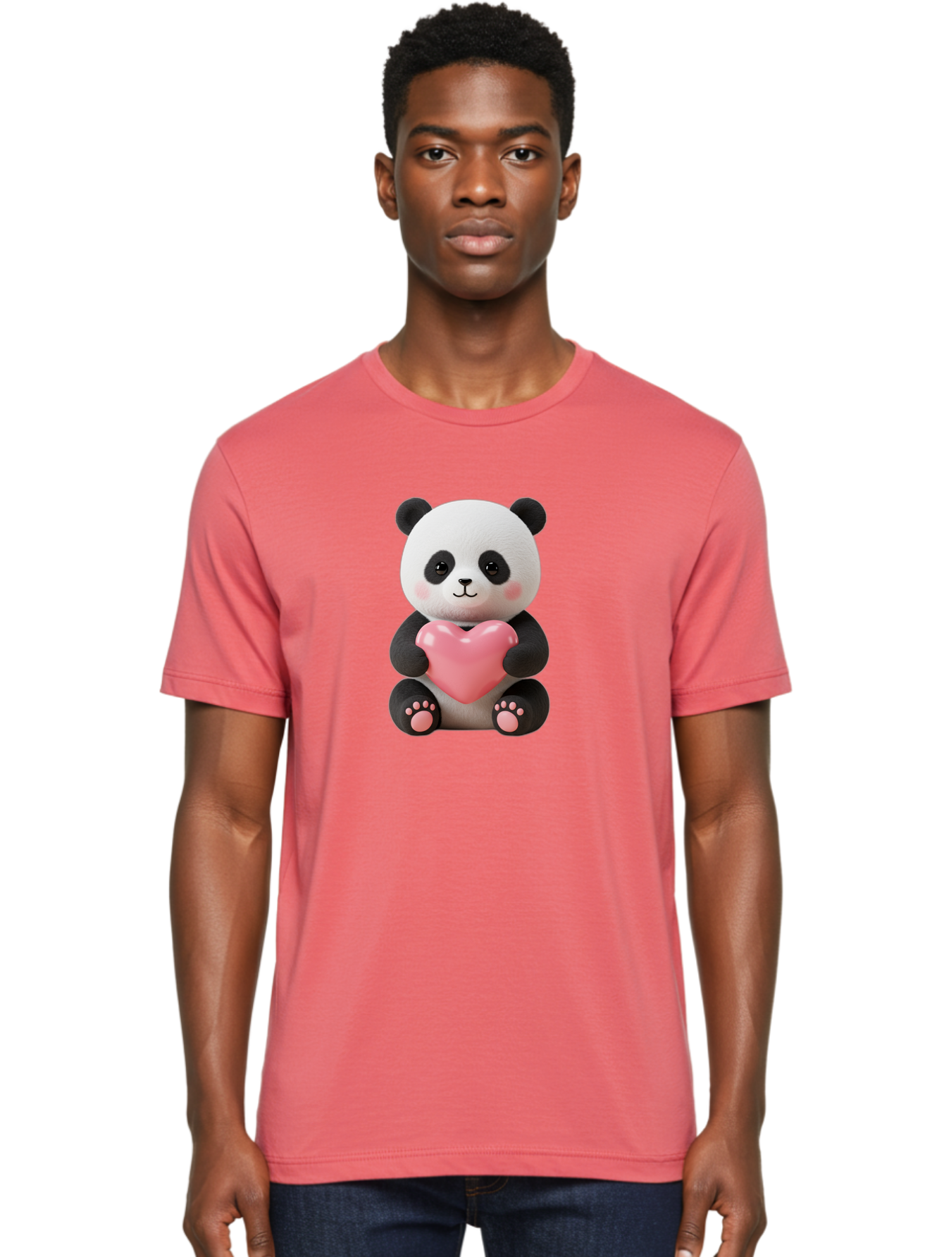 Panda-Holding-Heart-4 Men'S Graphic Tee, 100% Cotton, Comfortable Casual Summer Wear, Machine Washable, Cute Panda, Adorable Animal, Pink Heart, Love Symbol, Cartoon Character, Kawaii Design, Fluffy Panda, Heartwarming Scene, Bae595 28