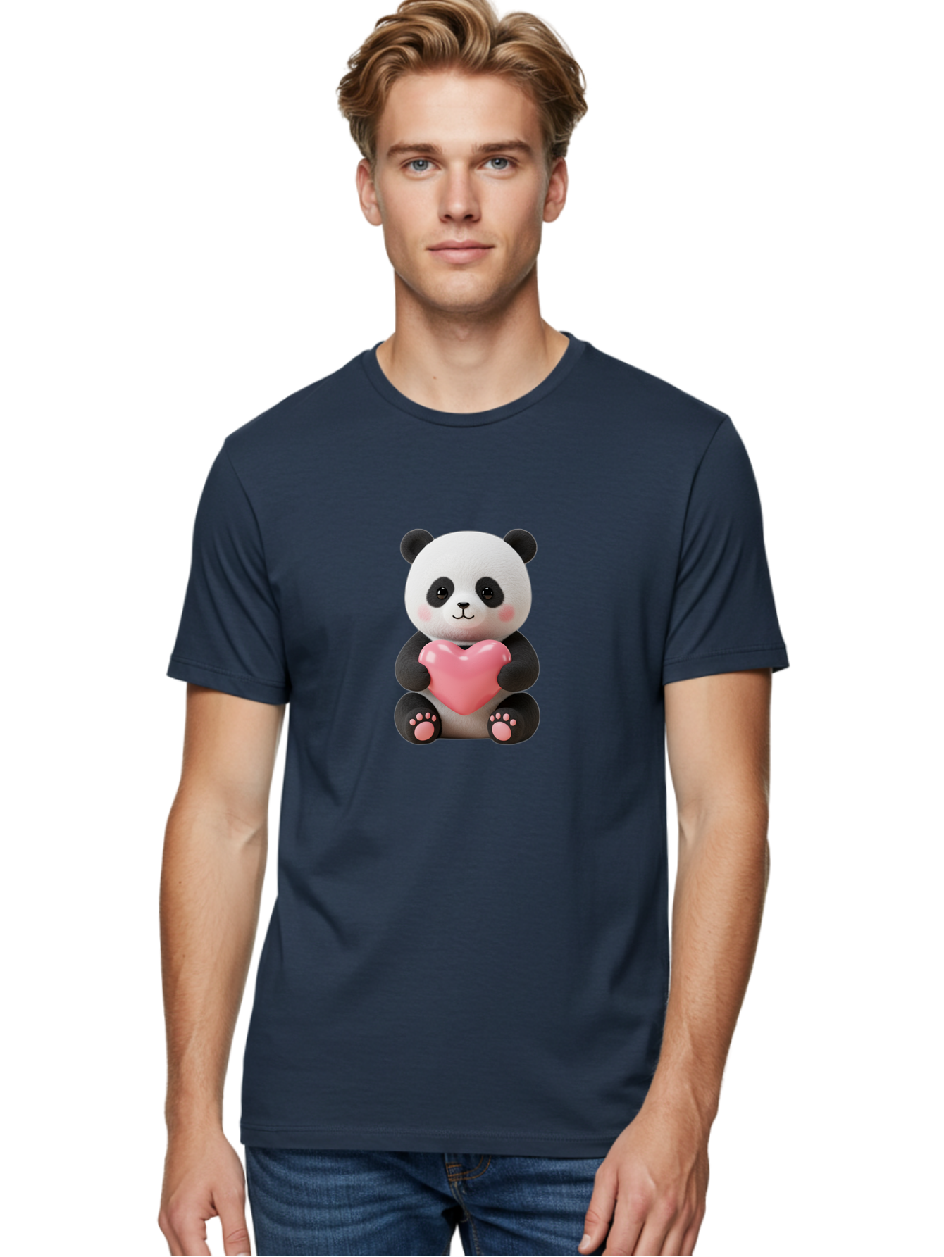 Panda-Holding-Heart-4 Men'S Graphic Tee, 100% Cotton, Comfortable Casual Summer Wear, Machine Washable, Cute Panda, Adorable Animal, Pink Heart, Love Symbol, Cartoon Character, Kawaii Design, Fluffy Panda, Heartwarming Scene, Bae595 21