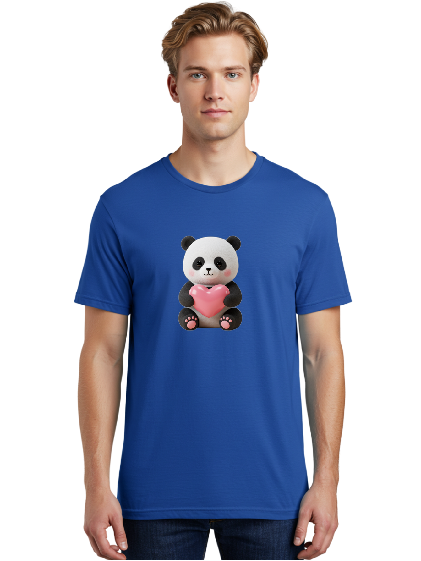 Panda-Holding-Heart-4 Men'S Graphic Tee, 100% Cotton, Comfortable Casual Summer Wear, Machine Washable, Cute Panda, Adorable Animal, Pink Heart, Love Symbol, Cartoon Character, Kawaii Design, Fluffy Panda, Heartwarming Scene, Bae595 24