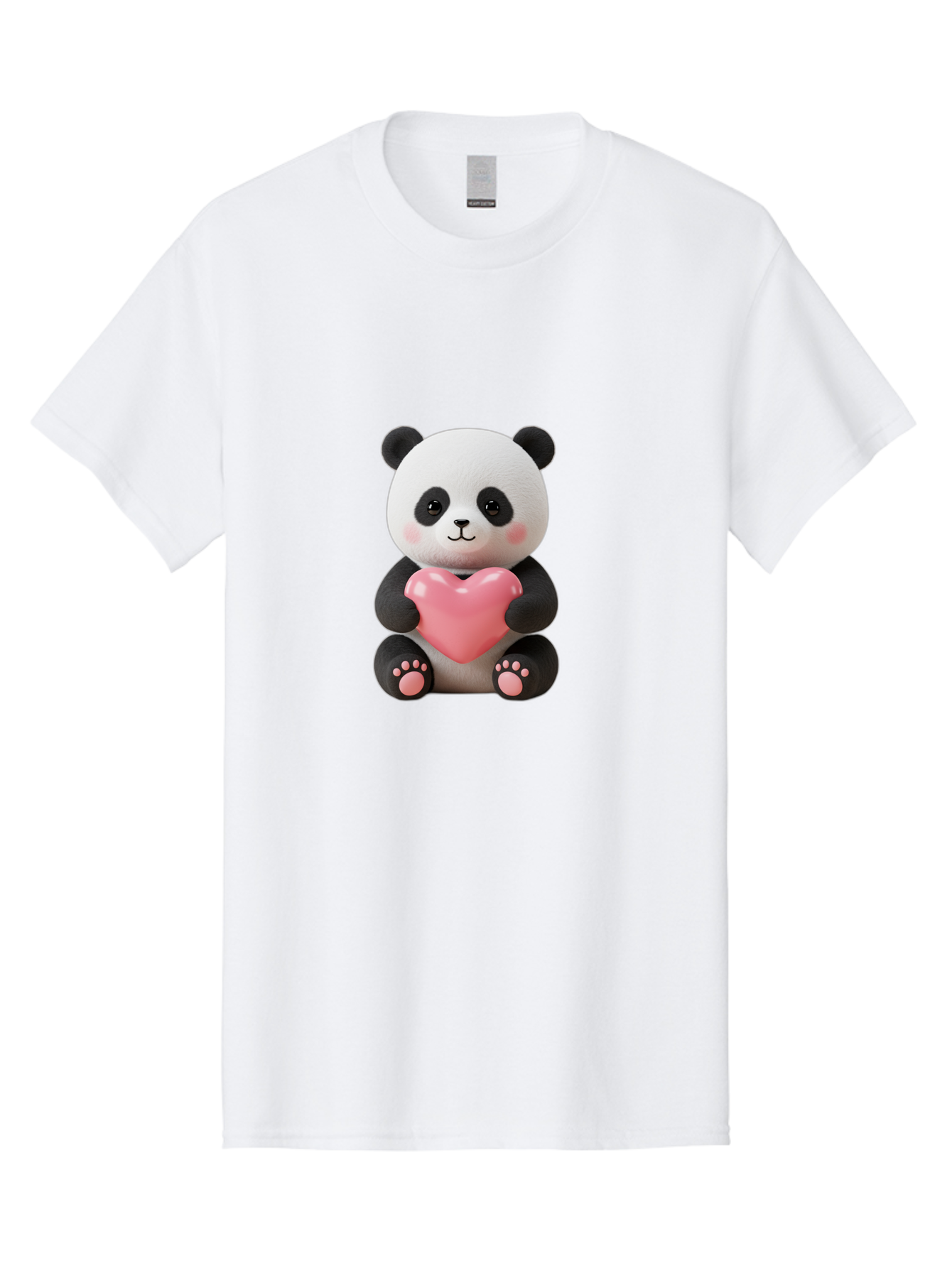 Panda-Holding-Heart-4 Men'S Graphic Tee, 100% Cotton, Comfortable Casual Summer Wear, Machine Washable, Cute Panda, Adorable Animal, Pink Heart, Love Symbol, Cartoon Character, Kawaii Design, Fluffy Panda, Heartwarming Scene, Bae595 4