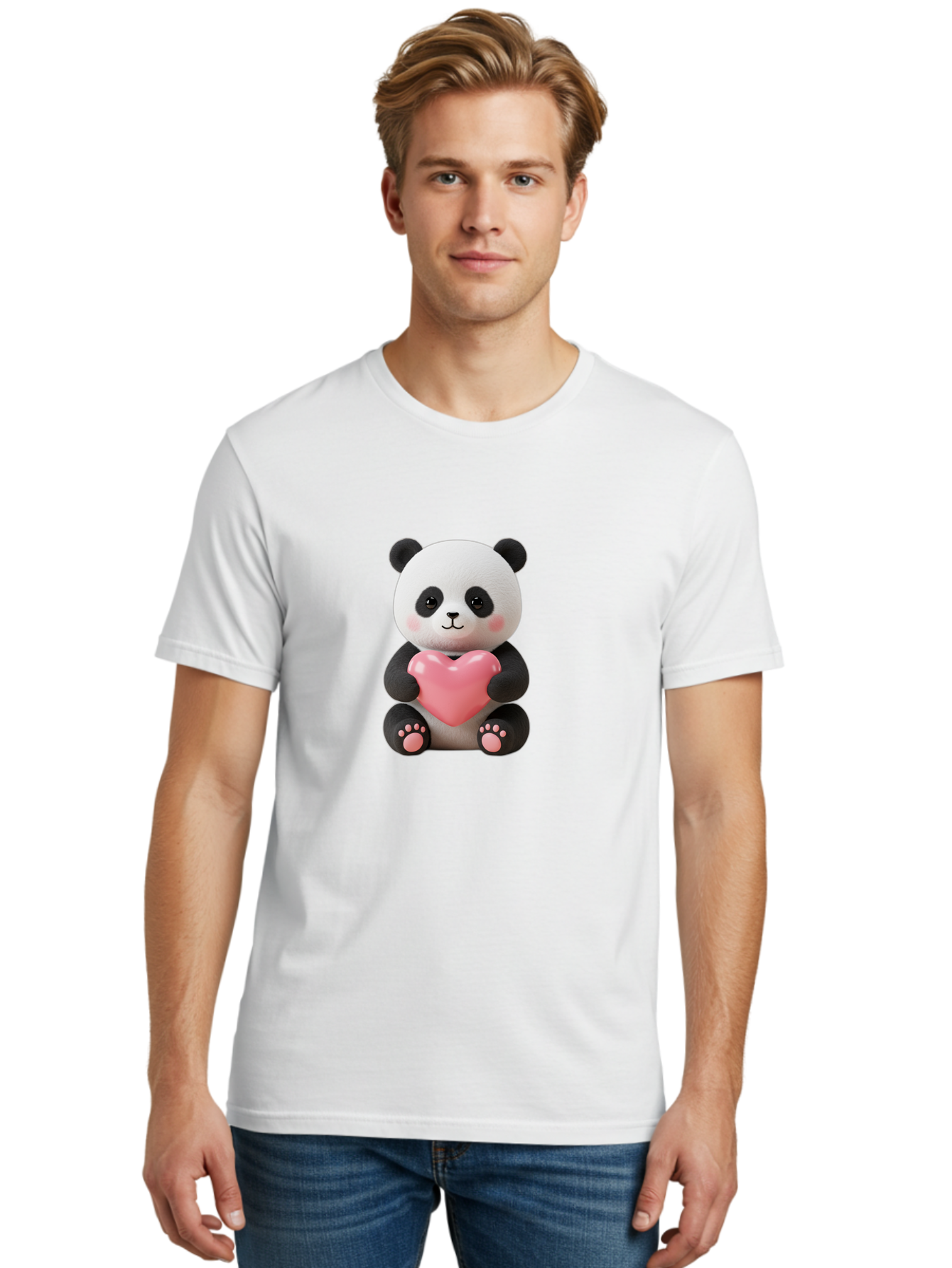 Panda-Holding-Heart-4 Men'S Graphic Tee, 100% Cotton, Comfortable Casual Summer Wear, Machine Washable, Cute Panda, Adorable Animal, Pink Heart, Love Symbol, Cartoon Character, Kawaii Design, Fluffy Panda, Heartwarming Scene, Bae595 19