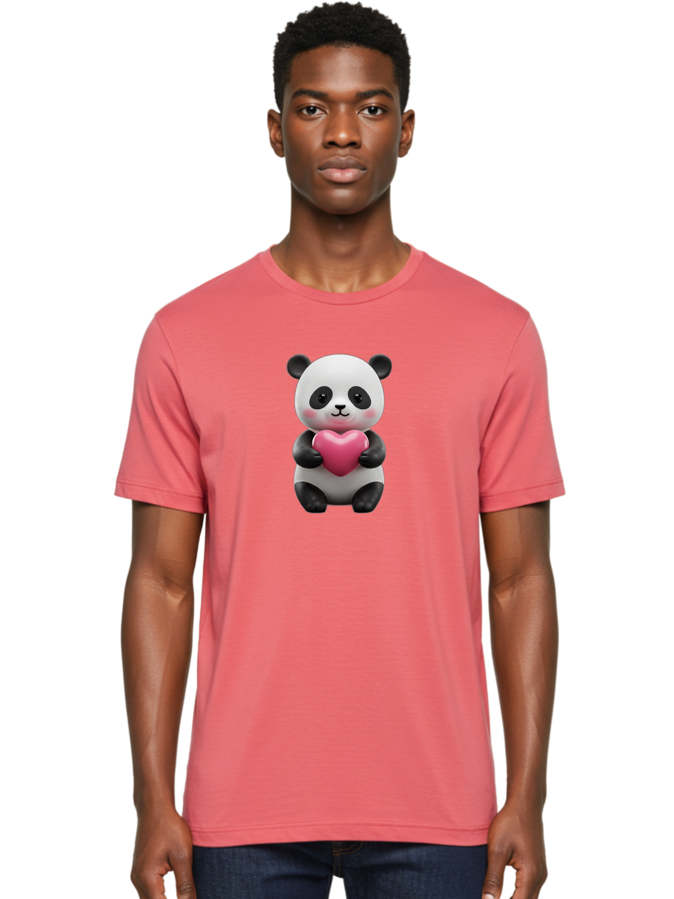 Panda-Holding-Heart-5 Men'S Graphic Tee, 100% Cotton, Comfortable Casual Summer Wear, Machine Washable, Cute Panda Bear, Adorable Cartoon Character, Pink Heart, Loving Gesture, Heartwarming Scene, Valentines Day, Love Symbol, Cartoon Graphics, Bae596 21