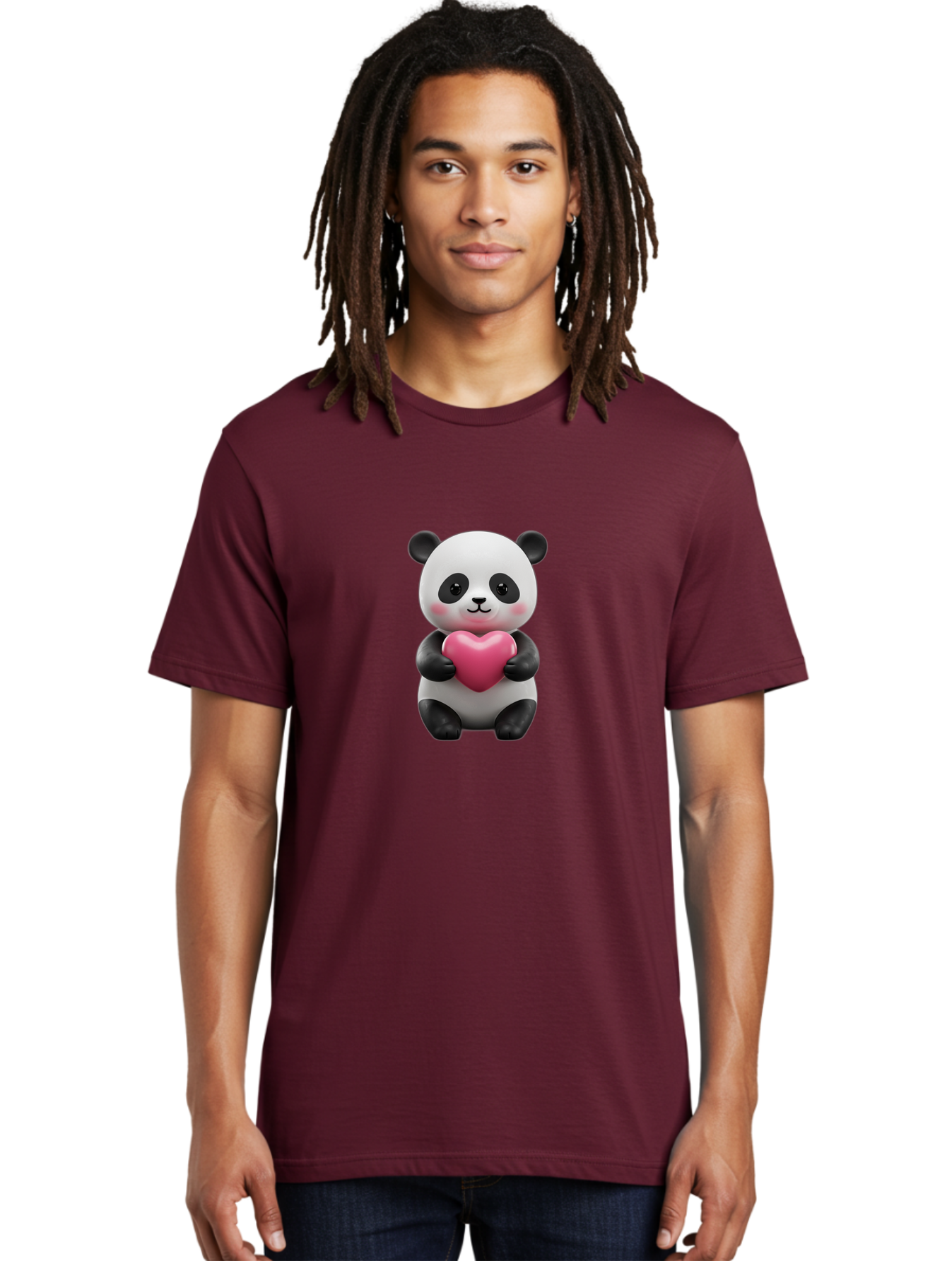 Panda-Holding-Heart-5 Men'S Graphic Tee, 100% Cotton, Comfortable Casual Summer Wear, Machine Washable, Cute Panda Bear, Adorable Cartoon Character, Pink Heart, Loving Gesture, Heartwarming Scene, Valentines Day, Love Symbol, Cartoon Graphics, Bae596 23
