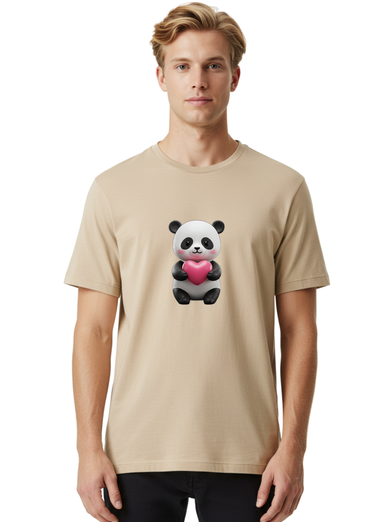 Panda-Holding-Heart-5 Men'S Graphic Tee, 100% Cotton, Comfortable Casual Summer Wear, Machine Washable, Cute Panda Bear, Adorable Cartoon Character, Pink Heart, Loving Gesture, Heartwarming Scene, Valentines Day, Love Symbol, Cartoon Graphics, Bae596 27
