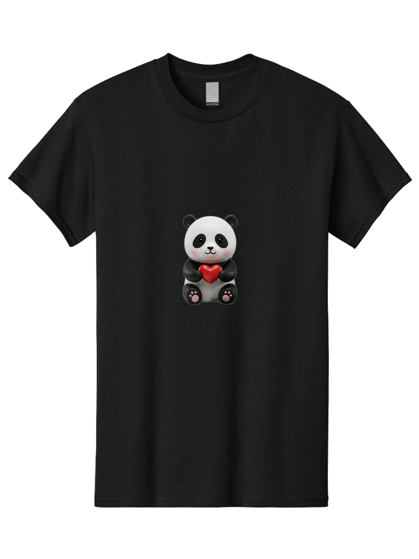 Panda-Holding-Heart-6 Men'S Graphic Tee, 100% Cotton, Comfortable Casual Summer Wear, Machine Washable, Panda Bear, Cartoon Character, Red Heart, Cute Animal, Adorable Creature, Love Symbol, Black And White Panda, 3D Illustration, Kawaii Art, Bae597 4