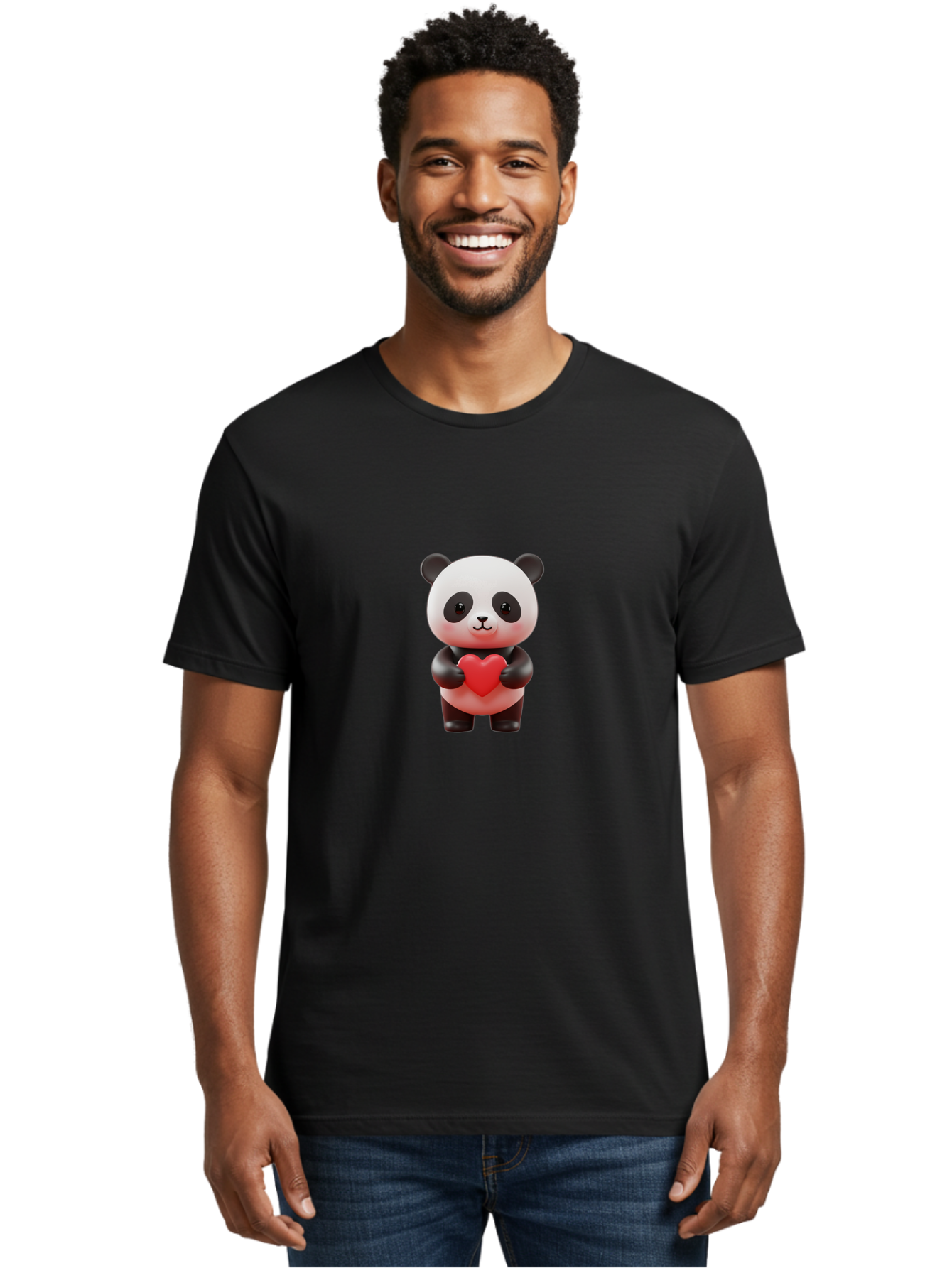 Panda-Holding-Heart-7 Men'S Graphic Tee, 100% Cotton, Comfortable Casual Summer Wear, Machine Washable, Cartoon Panda, Cute Bear, Red Heart, Love Symbol, Adorable Character, 3D Illustration, Kawaii Animal, Heartwarming Scene, Sweet Expression, Bae598 24