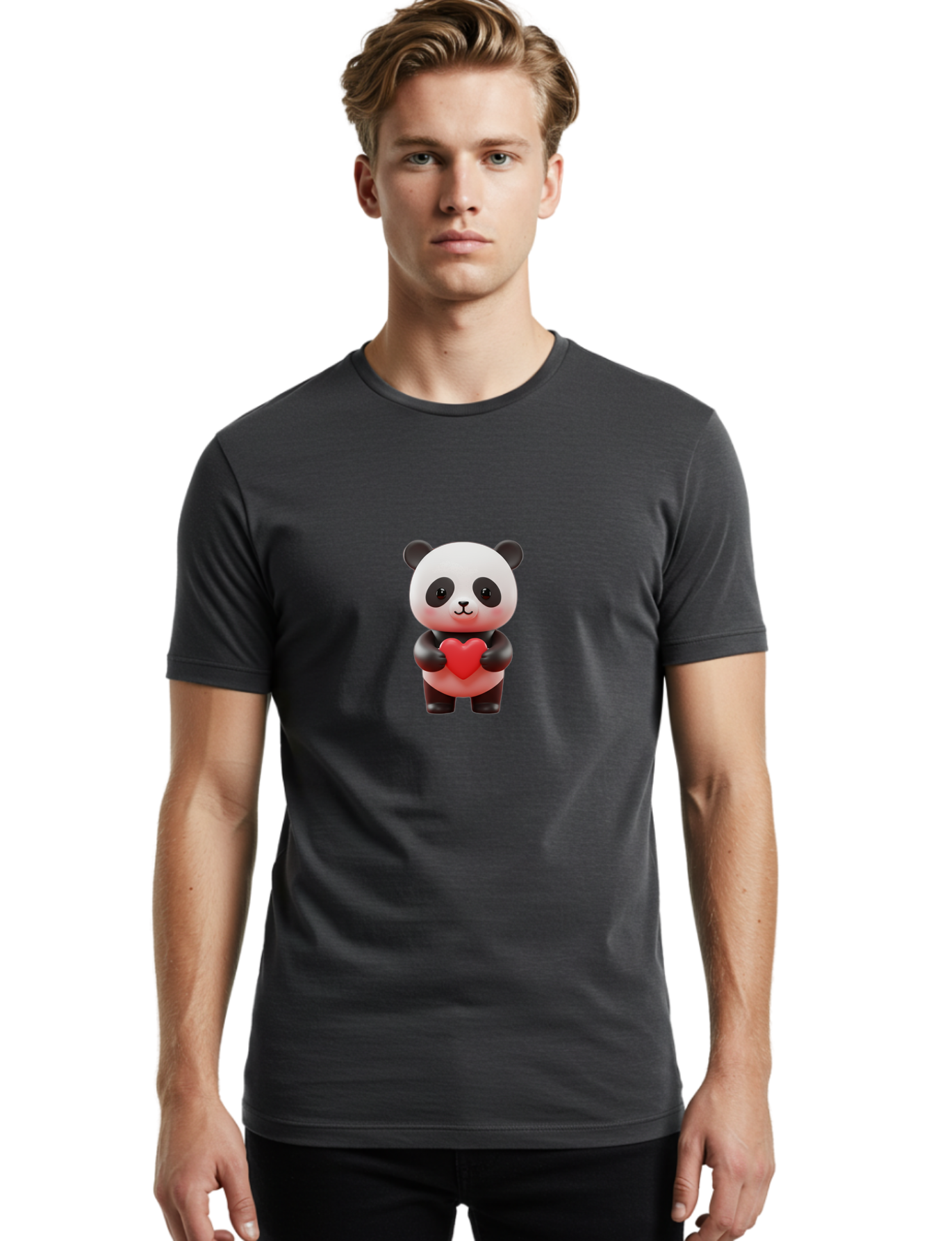 Panda-Holding-Heart-7 Men'S Graphic Tee, 100% Cotton, Comfortable Casual Summer Wear, Machine Washable, Cartoon Panda, Cute Bear, Red Heart, Love Symbol, Adorable Character, 3D Illustration, Kawaii Animal, Heartwarming Scene, Sweet Expression, Bae598 16