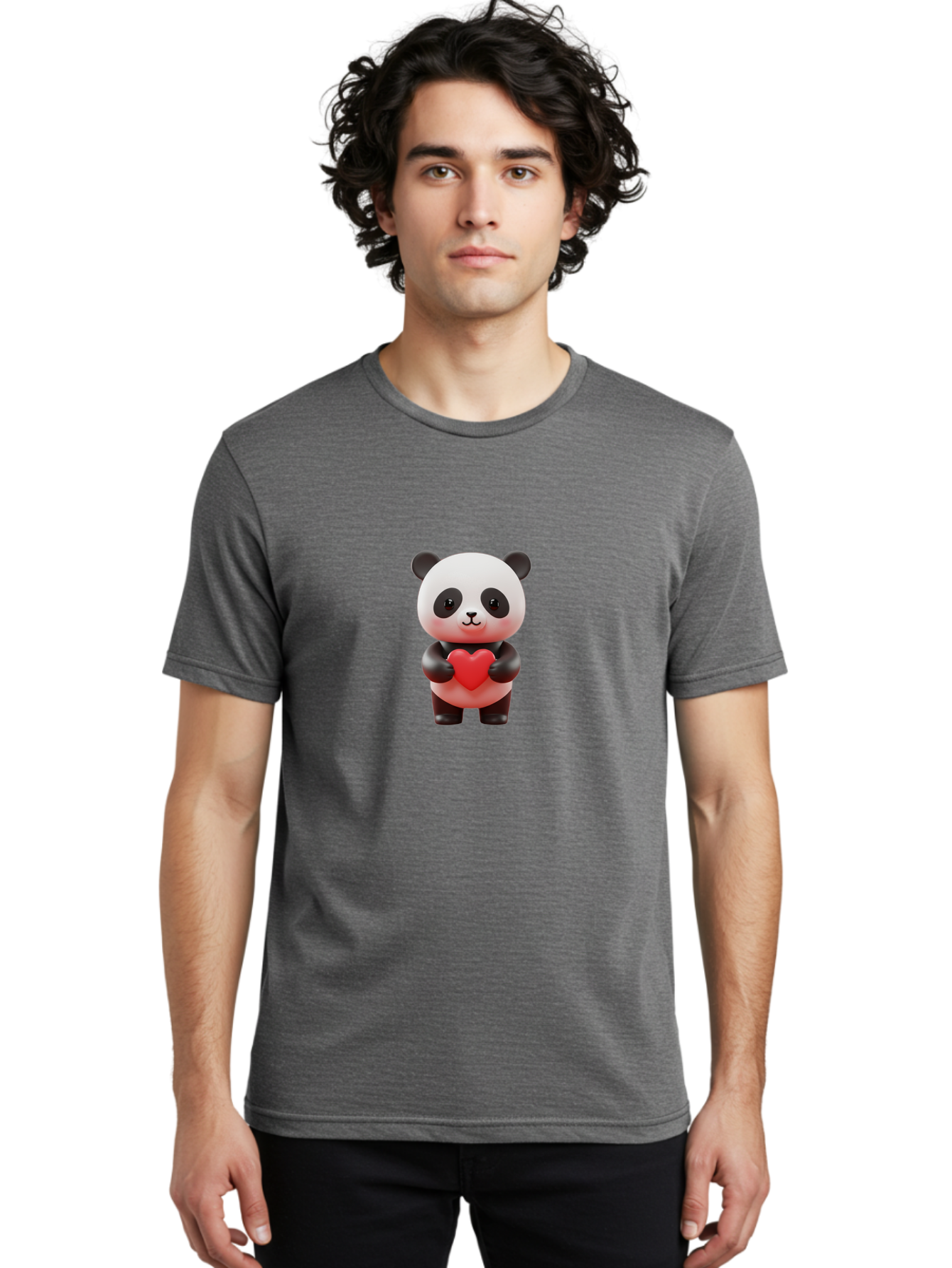 Panda-Holding-Heart-7 Men'S Graphic Tee, 100% Cotton, Comfortable Casual Summer Wear, Machine Washable, Cartoon Panda, Cute Bear, Red Heart, Love Symbol, Adorable Character, 3D Illustration, Kawaii Animal, Heartwarming Scene, Sweet Expression, Bae598 28