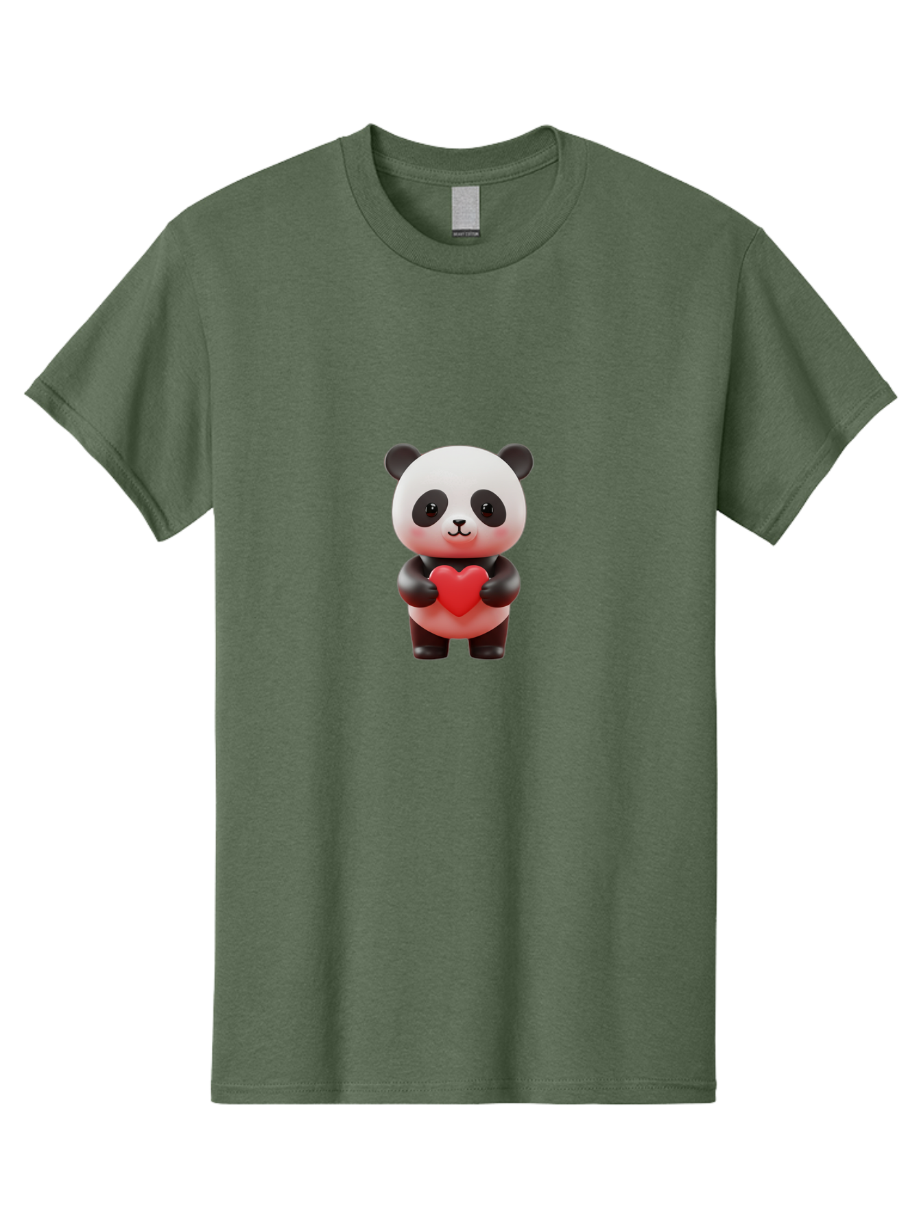 Panda-Holding-Heart-7 Men'S Graphic Tee, 100% Cotton, Comfortable Casual Summer Wear, Machine Washable, Cartoon Panda, Cute Bear, Red Heart, Love Symbol, Adorable Character, 3D Illustration, Kawaii Animal, Heartwarming Scene, Sweet Expression, Bae598 5