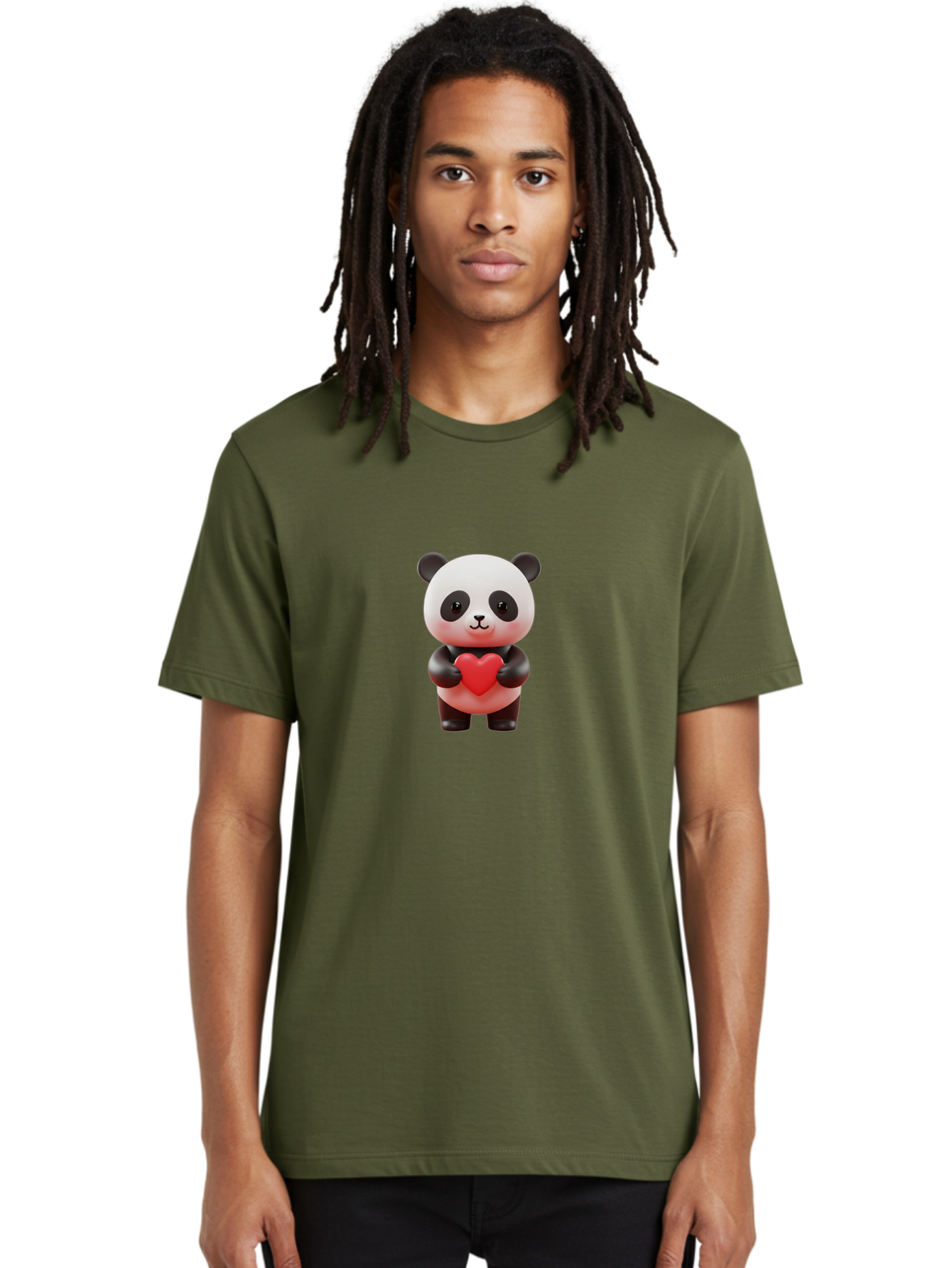 Panda-Holding-Heart-7 Men'S Graphic Tee, 100% Cotton, Comfortable Casual Summer Wear, Machine Washable, Cartoon Panda, Cute Bear, Red Heart, Love Symbol, Adorable Character, 3D Illustration, Kawaii Animal, Heartwarming Scene, Sweet Expression, Bae598 20