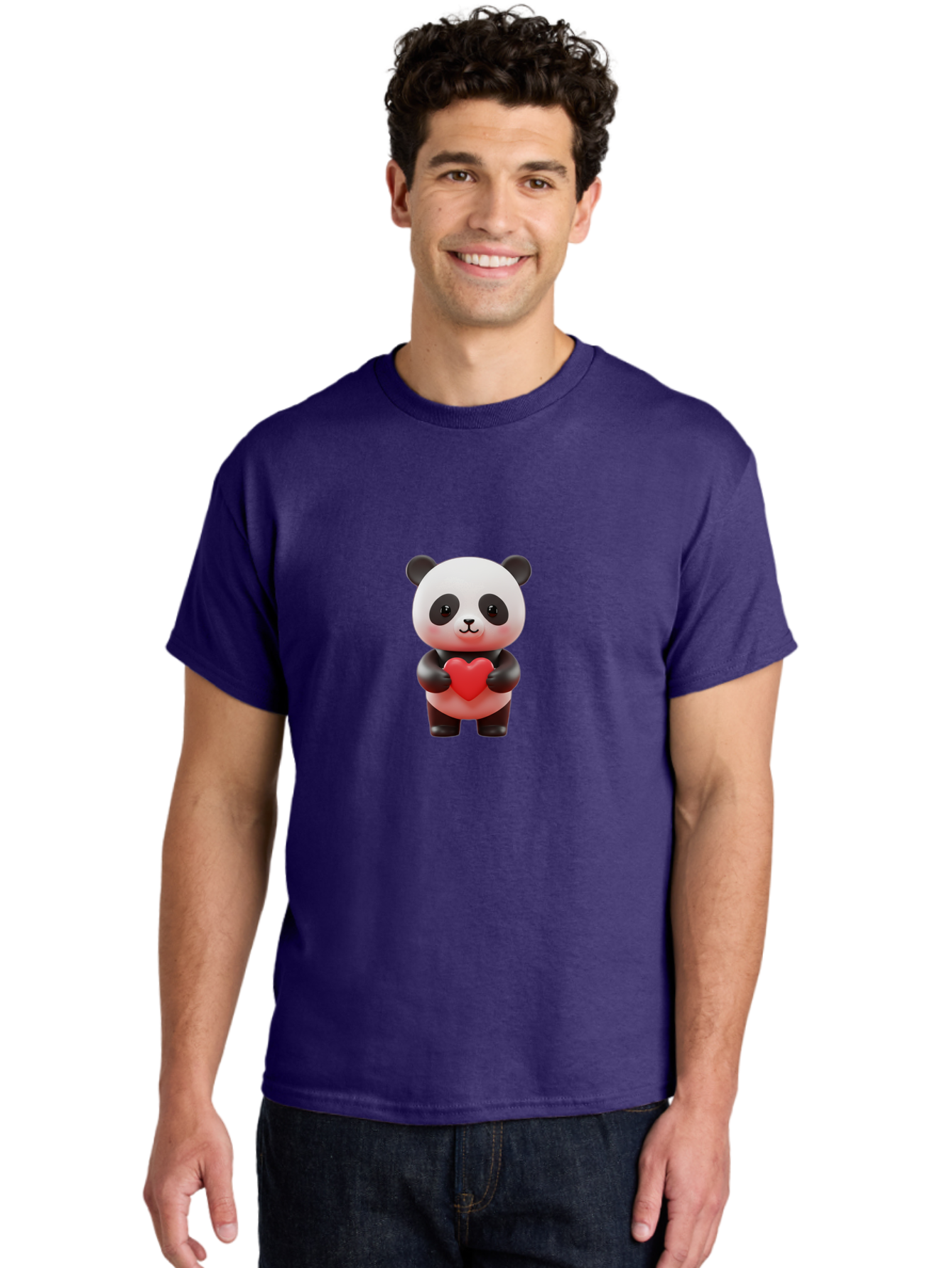 Panda-Holding-Heart-7 Men'S Graphic Tee, 100% Cotton, Comfortable Casual Summer Wear, Machine Washable, Cartoon Panda, Cute Bear, Red Heart, Love Symbol, Adorable Character, 3D Illustration, Kawaii Animal, Heartwarming Scene, Sweet Expression, Bae598 17