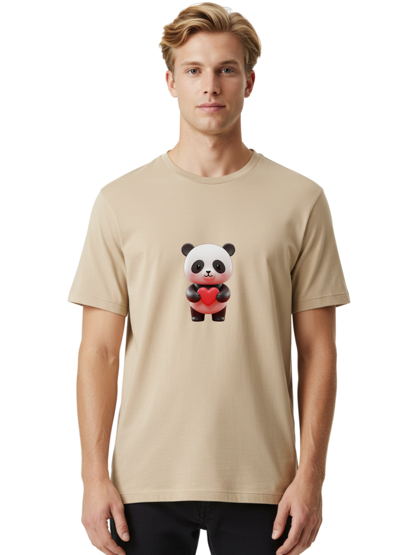 Panda-Holding-Heart-7 Men'S Graphic Tee, 100% Cotton, Comfortable Casual Summer Wear, Machine Washable, Cartoon Panda, Cute Bear, Red Heart, Love Symbol, Adorable Character, 3D Illustration, Kawaii Animal, Heartwarming Scene, Sweet Expression, Bae598 18