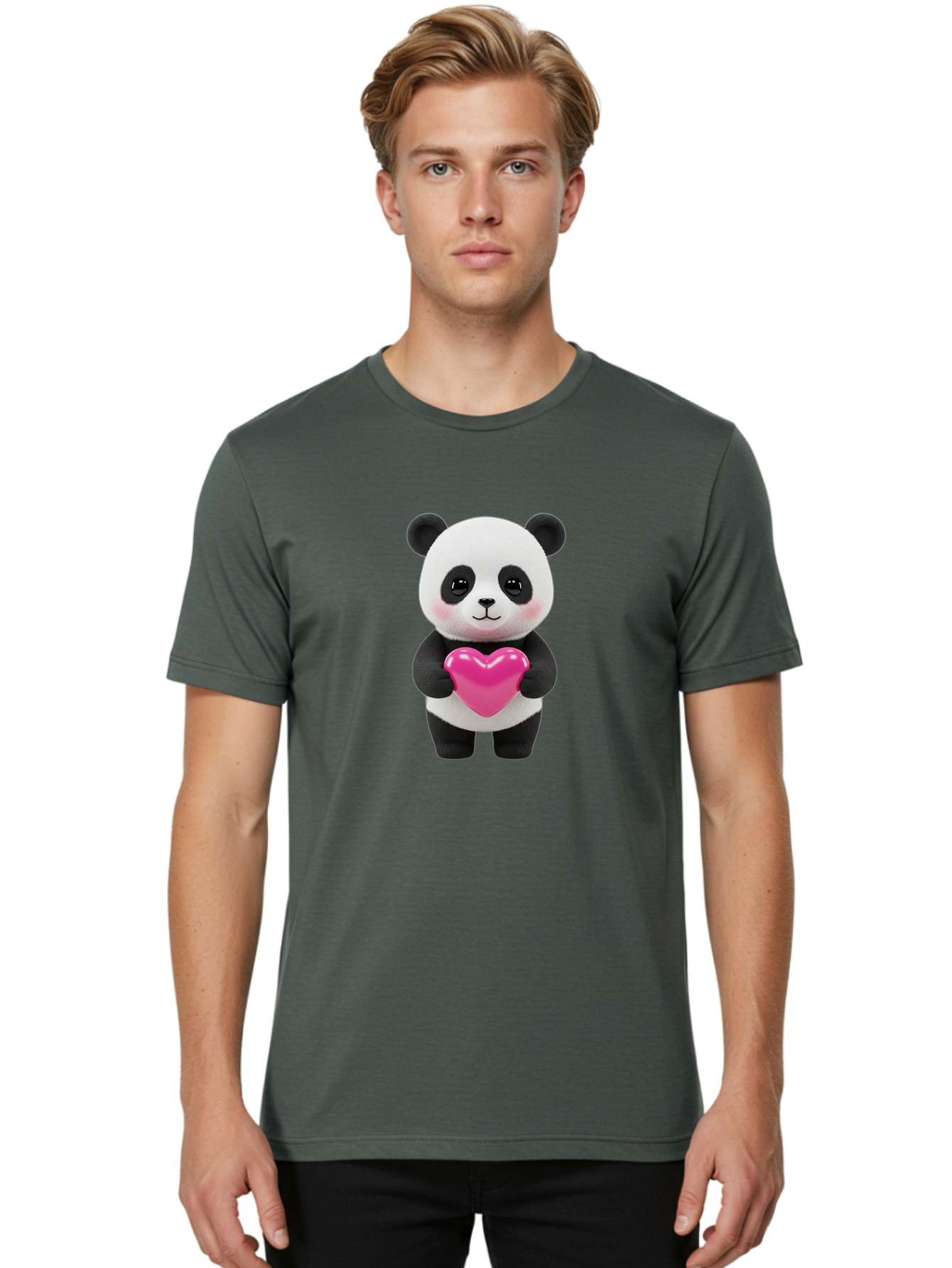 Panda-Holding-Heart Men'S Graphic Tee, 100% Cotton, Comfortable Casual Summer Wear, Machine Washable, Cute Panda, Adorable Cartoon Character, Pink Heart, Love Symbol, Endearing Expression, Plush Toy, Kawaii Animal, Heartwarming Scene, Bae599 21