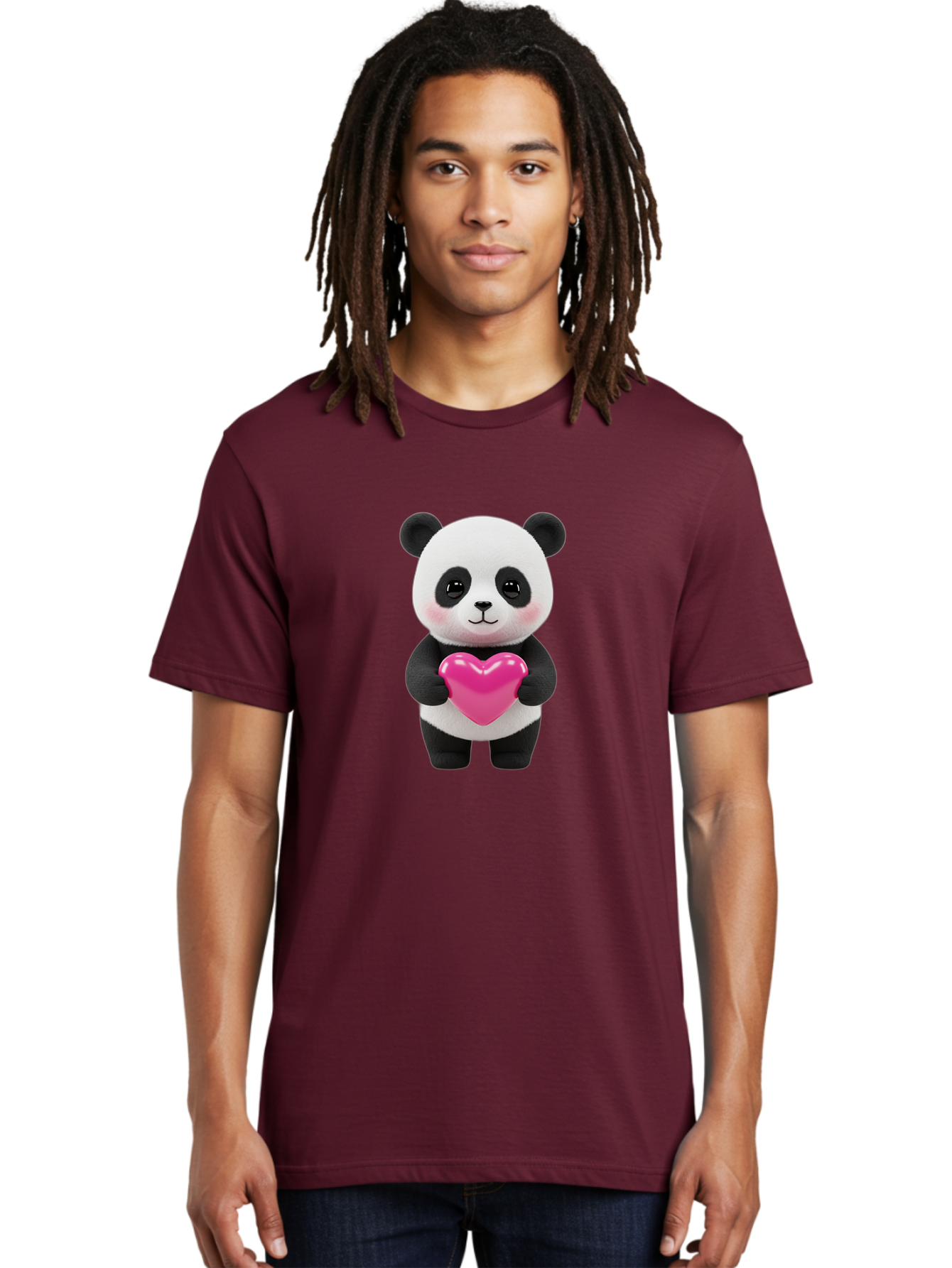Panda-Holding-Heart Men'S Graphic Tee, 100% Cotton, Comfortable Casual Summer Wear, Machine Washable, Cute Panda, Adorable Cartoon Character, Pink Heart, Love Symbol, Endearing Expression, Plush Toy, Kawaii Animal, Heartwarming Scene, Bae599 20