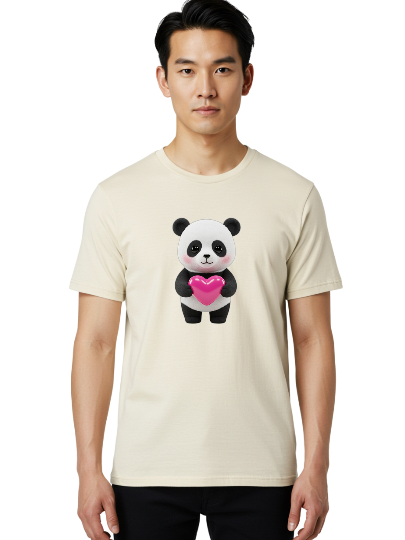 Panda-Holding-Heart Men'S Graphic Tee, 100% Cotton, Comfortable Casual Summer Wear, Machine Washable, Cute Panda, Adorable Cartoon Character, Pink Heart, Love Symbol, Endearing Expression, Plush Toy, Kawaii Animal, Heartwarming Scene, Bae599 30