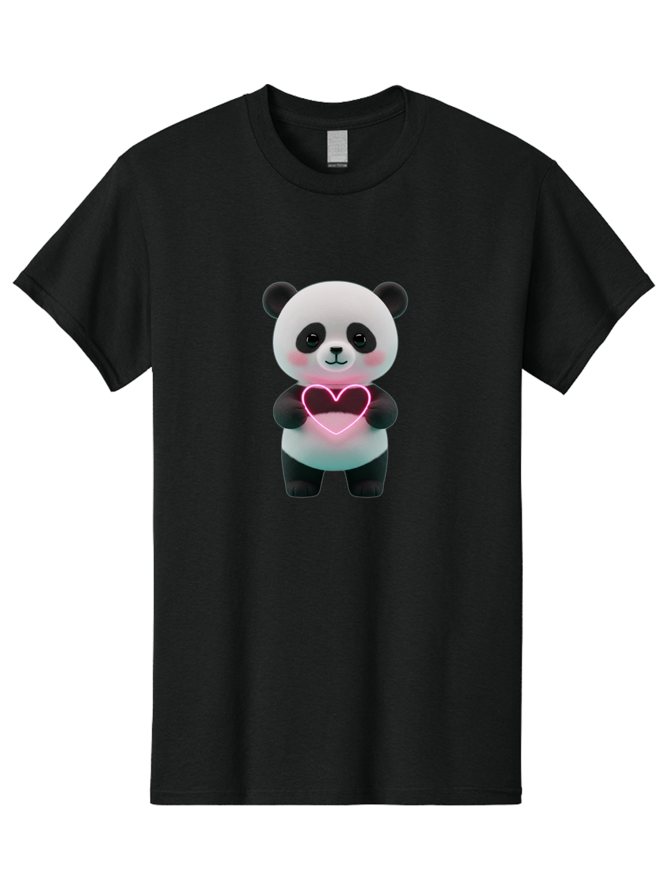 Panda-Holding-Neon-Heart Men'S Graphic Tee, 100% Cotton, Comfortable Casual Summer Wear, Machine Washable, Cute Panda, Heart Symbol, Love Gesture, Neon Heart, Adorable Animal, Cartoon Character, Pink Glow, Sweet Expression, 3D Illustration, Bae600 7