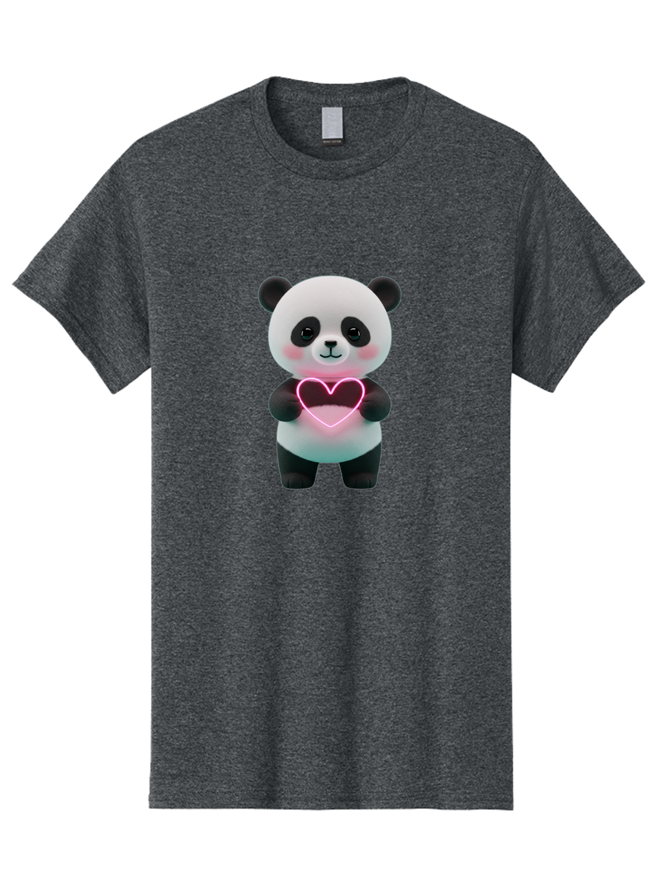 Panda-Holding-Neon-Heart Men'S Graphic Tee, 100% Cotton, Comfortable Casual Summer Wear, Machine Washable, Cute Panda, Heart Symbol, Love Gesture, Neon Heart, Adorable Animal, Cartoon Character, Pink Glow, Sweet Expression, 3D Illustration, Bae600 9