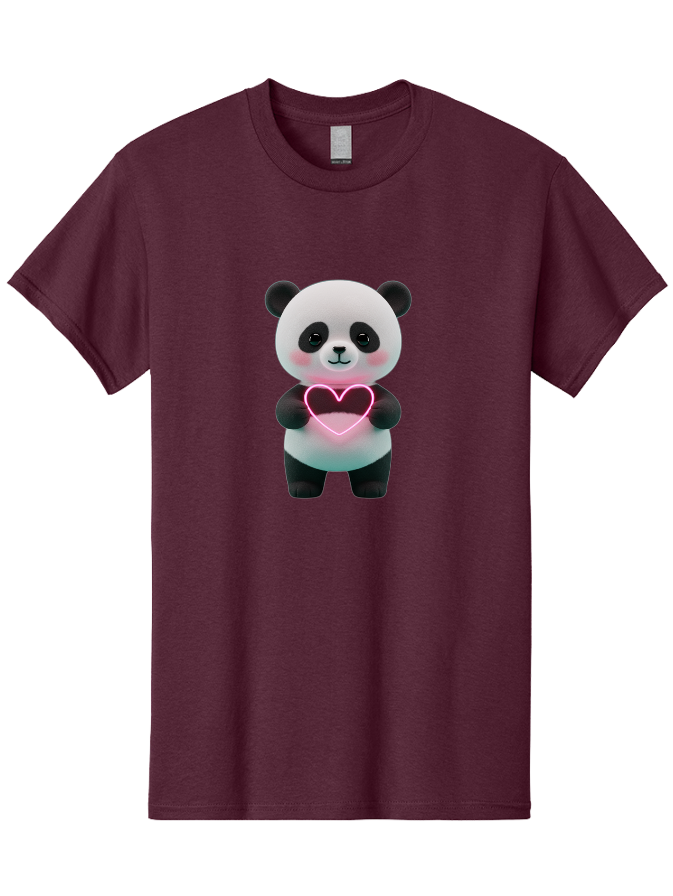 Panda-Holding-Neon-Heart Men'S Graphic Tee, 100% Cotton, Comfortable Casual Summer Wear, Machine Washable, Cute Panda, Heart Symbol, Love Gesture, Neon Heart, Adorable Animal, Cartoon Character, Pink Glow, Sweet Expression, 3D Illustration, Bae600 6