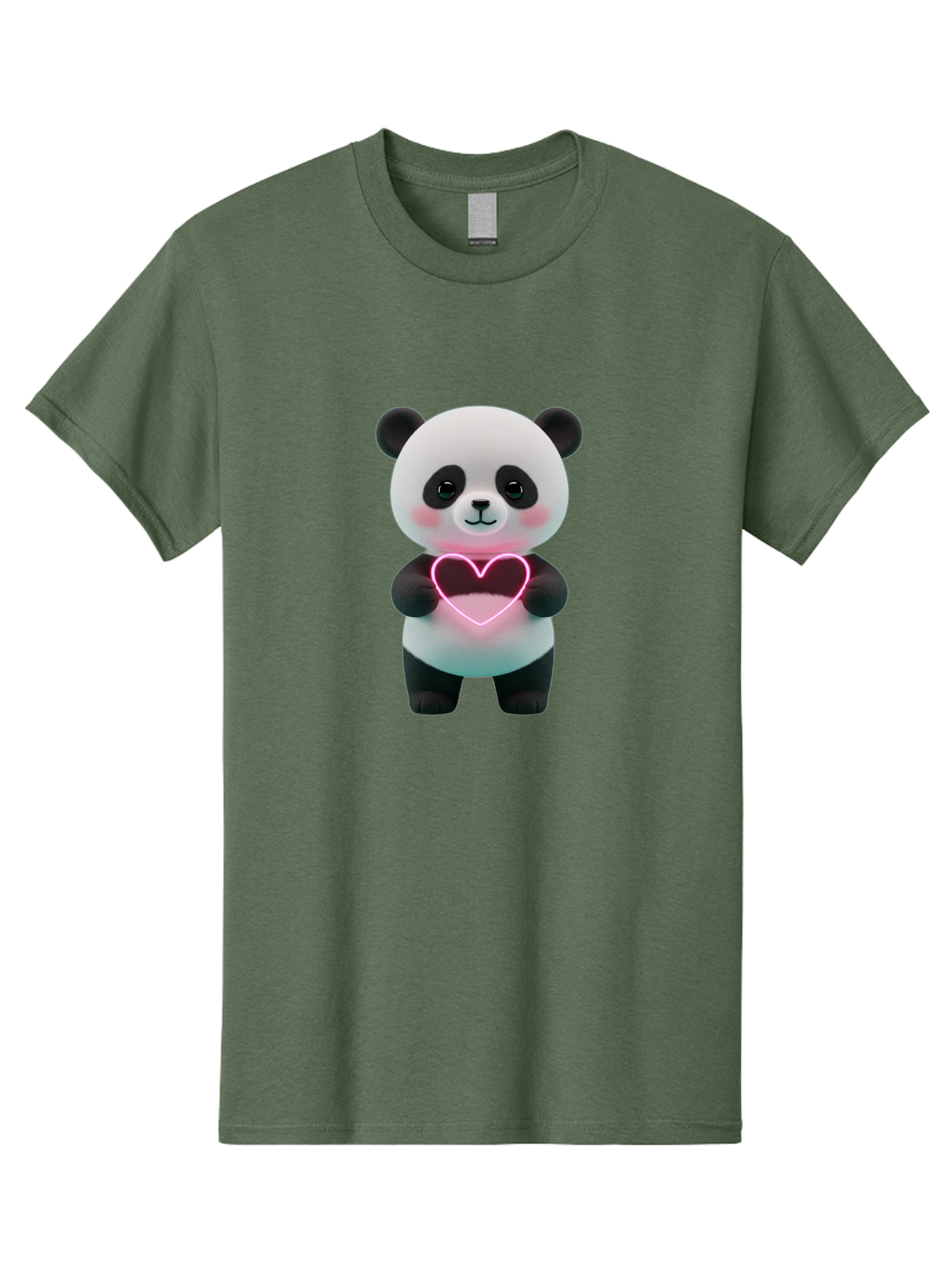 Panda-Holding-Neon-Heart Men'S Graphic Tee, 100% Cotton, Comfortable Casual Summer Wear, Machine Washable, Cute Panda, Heart Symbol, Love Gesture, Neon Heart, Adorable Animal, Cartoon Character, Pink Glow, Sweet Expression, 3D Illustration, Bae600 4