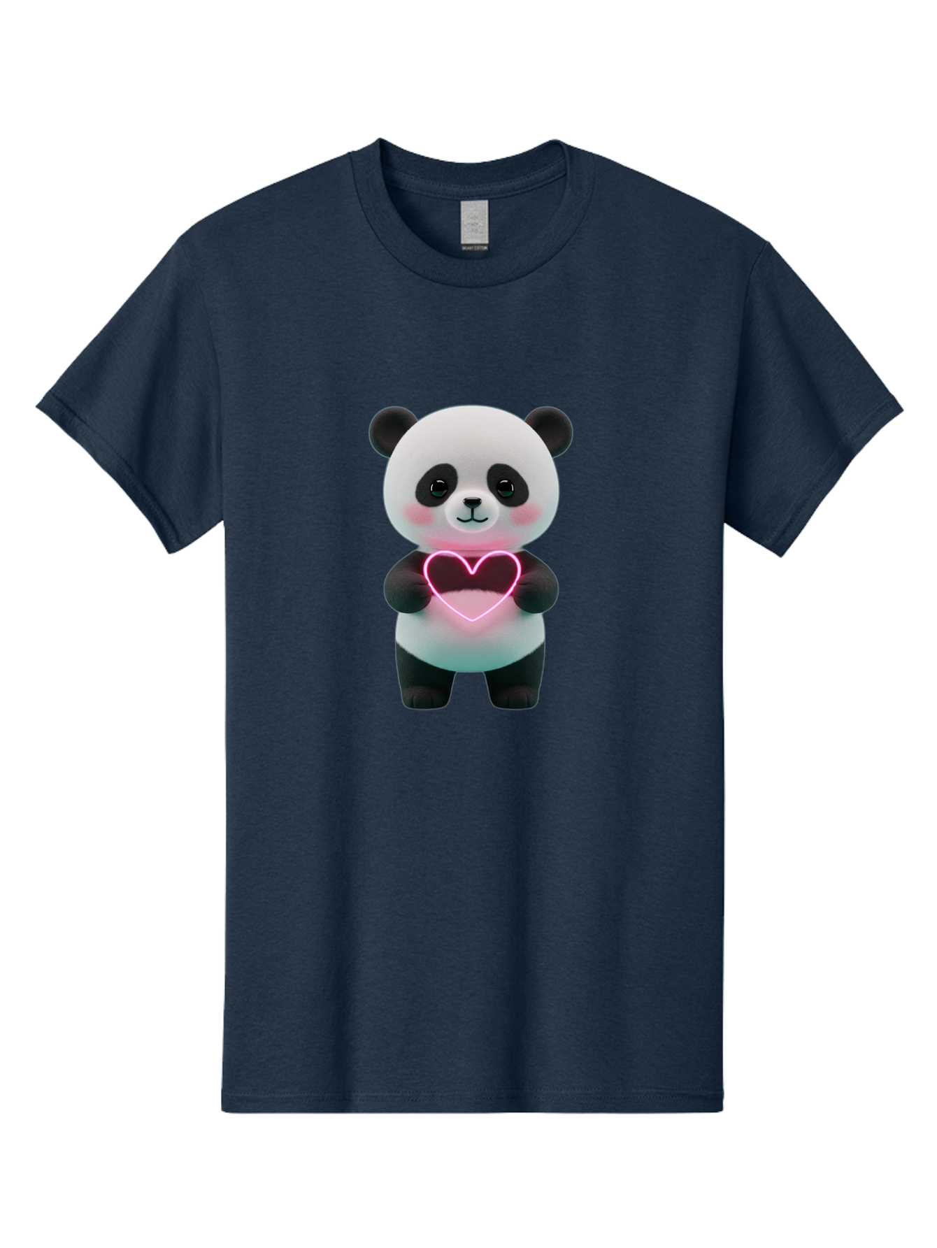 Panda-Holding-Neon-Heart Men'S Graphic Tee, 100% Cotton, Comfortable Casual Summer Wear, Machine Washable, Cute Panda, Heart Symbol, Love Gesture, Neon Heart, Adorable Animal, Cartoon Character, Pink Glow, Sweet Expression, 3D Illustration, Bae600 15
