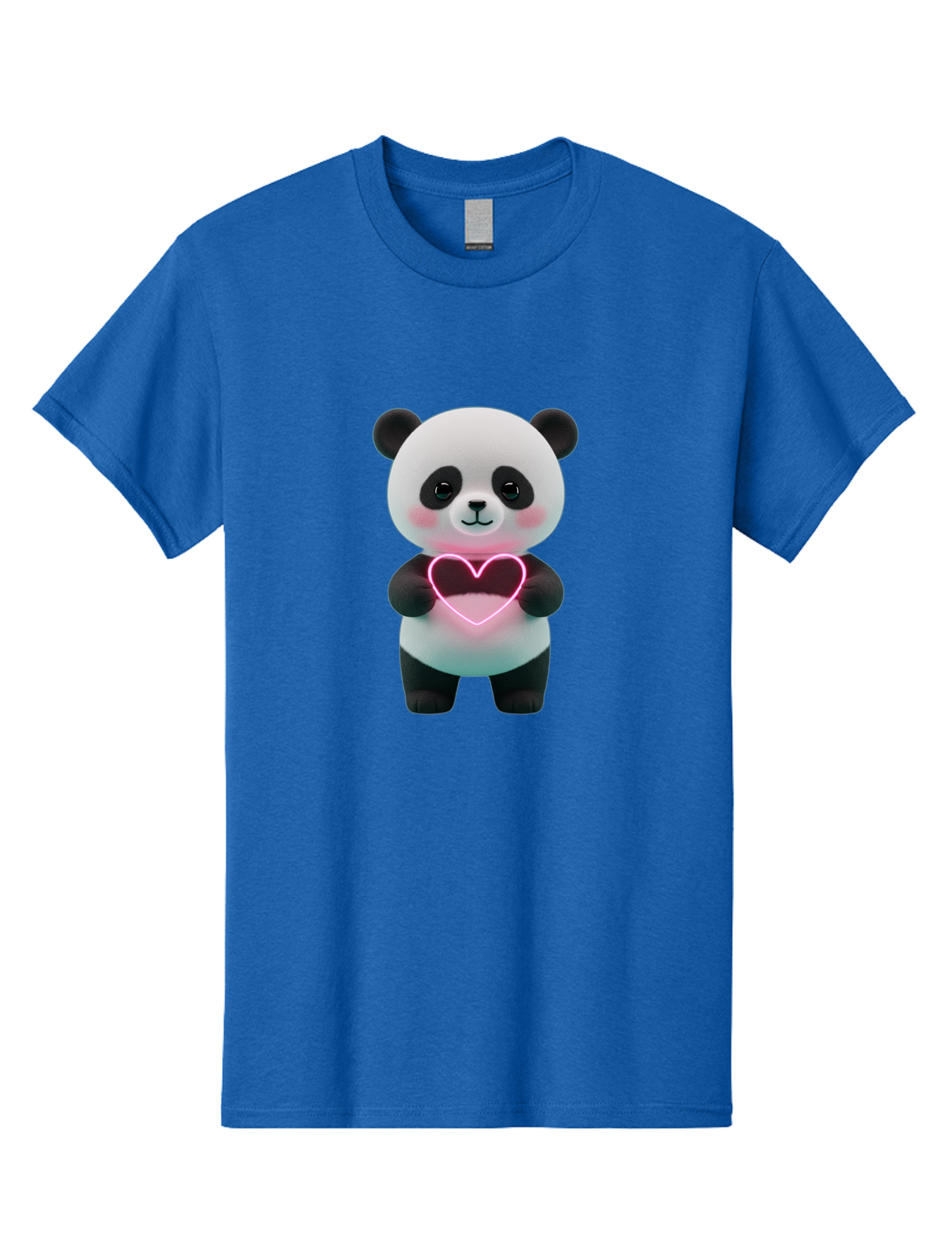 Panda-Holding-Neon-Heart Men'S Graphic Tee, 100% Cotton, Comfortable Casual Summer Wear, Machine Washable, Cute Panda, Heart Symbol, Love Gesture, Neon Heart, Adorable Animal, Cartoon Character, Pink Glow, Sweet Expression, 3D Illustration, Bae600 8