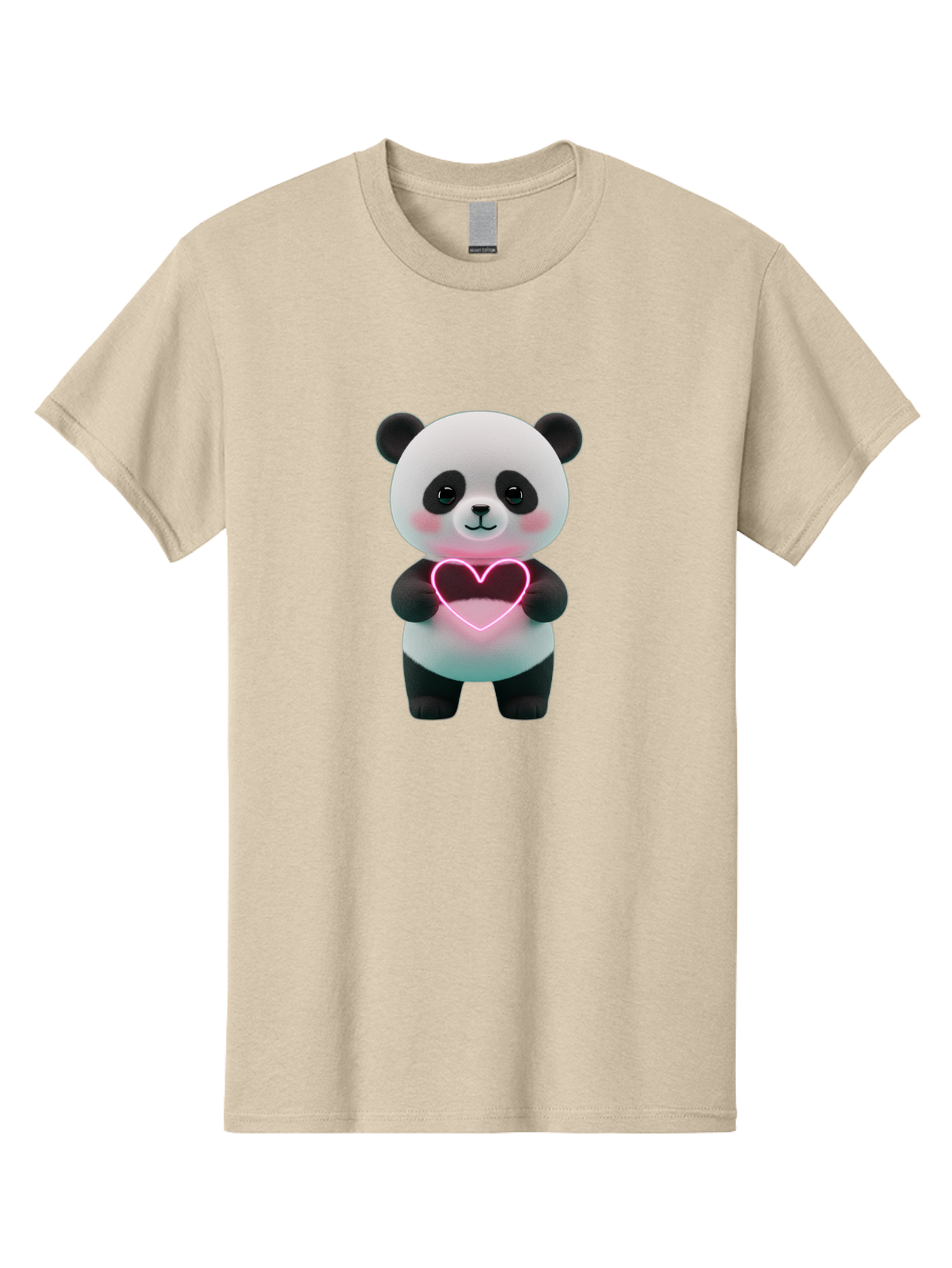 Panda-Holding-Neon-Heart Men'S Graphic Tee, 100% Cotton, Comfortable Casual Summer Wear, Machine Washable, Cute Panda, Heart Symbol, Love Gesture, Neon Heart, Adorable Animal, Cartoon Character, Pink Glow, Sweet Expression, 3D Illustration, Bae600 12