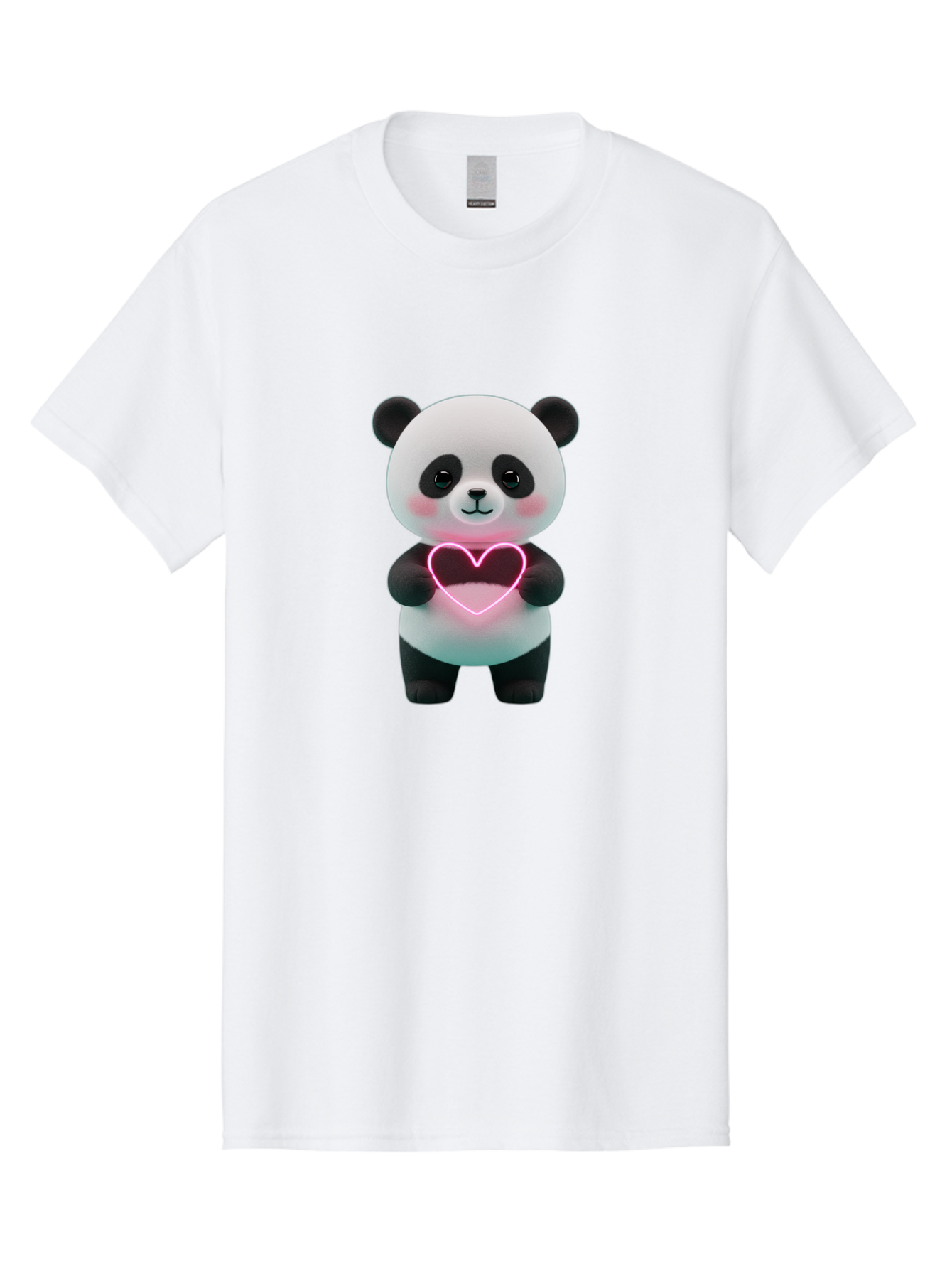 Panda-Holding-Neon-Heart Men'S Graphic Tee, 100% Cotton, Comfortable Casual Summer Wear, Machine Washable, Cute Panda, Heart Symbol, Love Gesture, Neon Heart, Adorable Animal, Cartoon Character, Pink Glow, Sweet Expression, 3D Illustration, Bae600 13