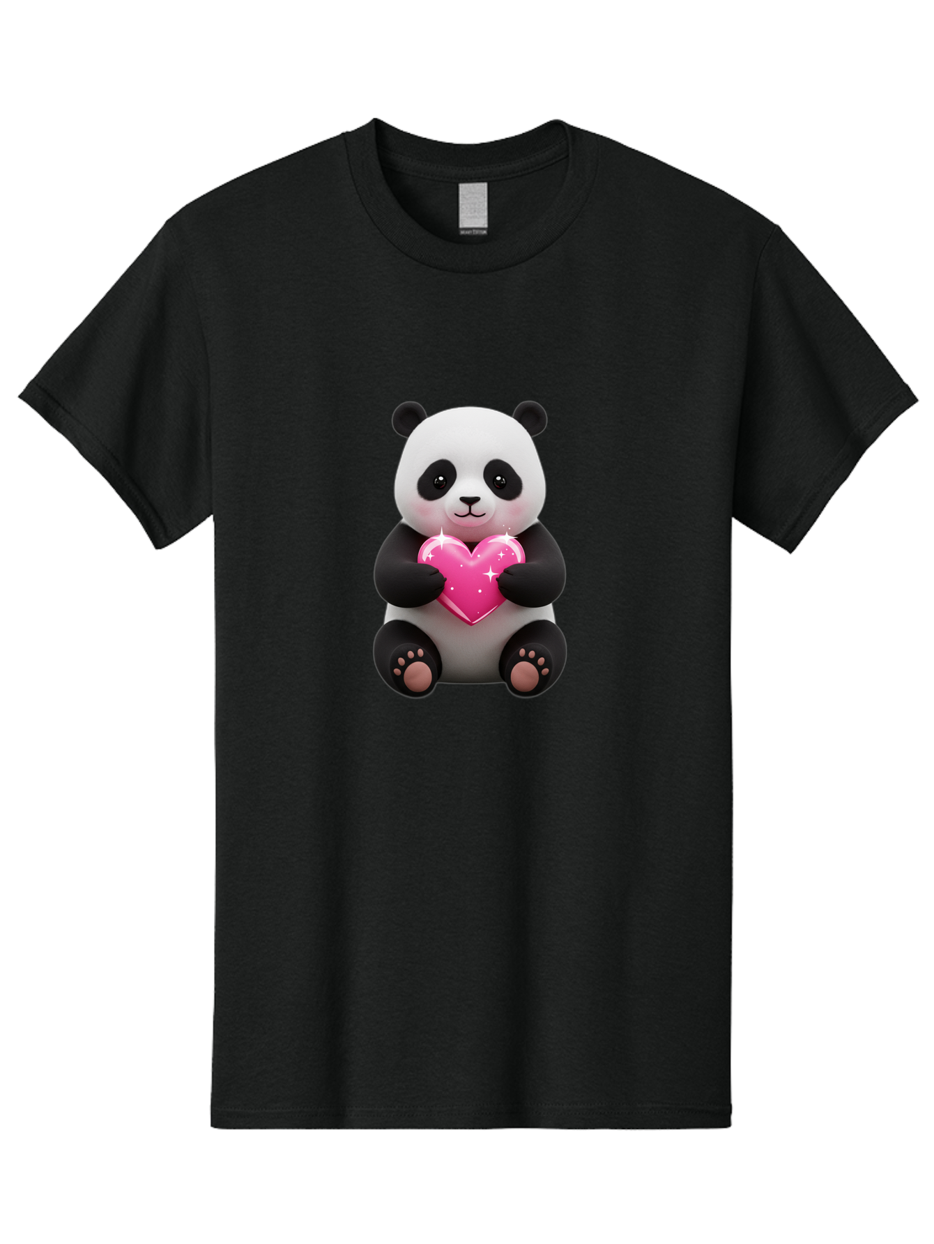 Panda-Holding-Pink-Heart Men'S Graphic Tee, 100% Cotton, Comfortable Casual Summer Wear, Machine Washable, Cute Panda Bear, Holding Pink Heart, Adorable Cartoon Character, Sweet Love Symbol, Sparkly Heart, Soft Paws, Endearing Expression, Bae601 14