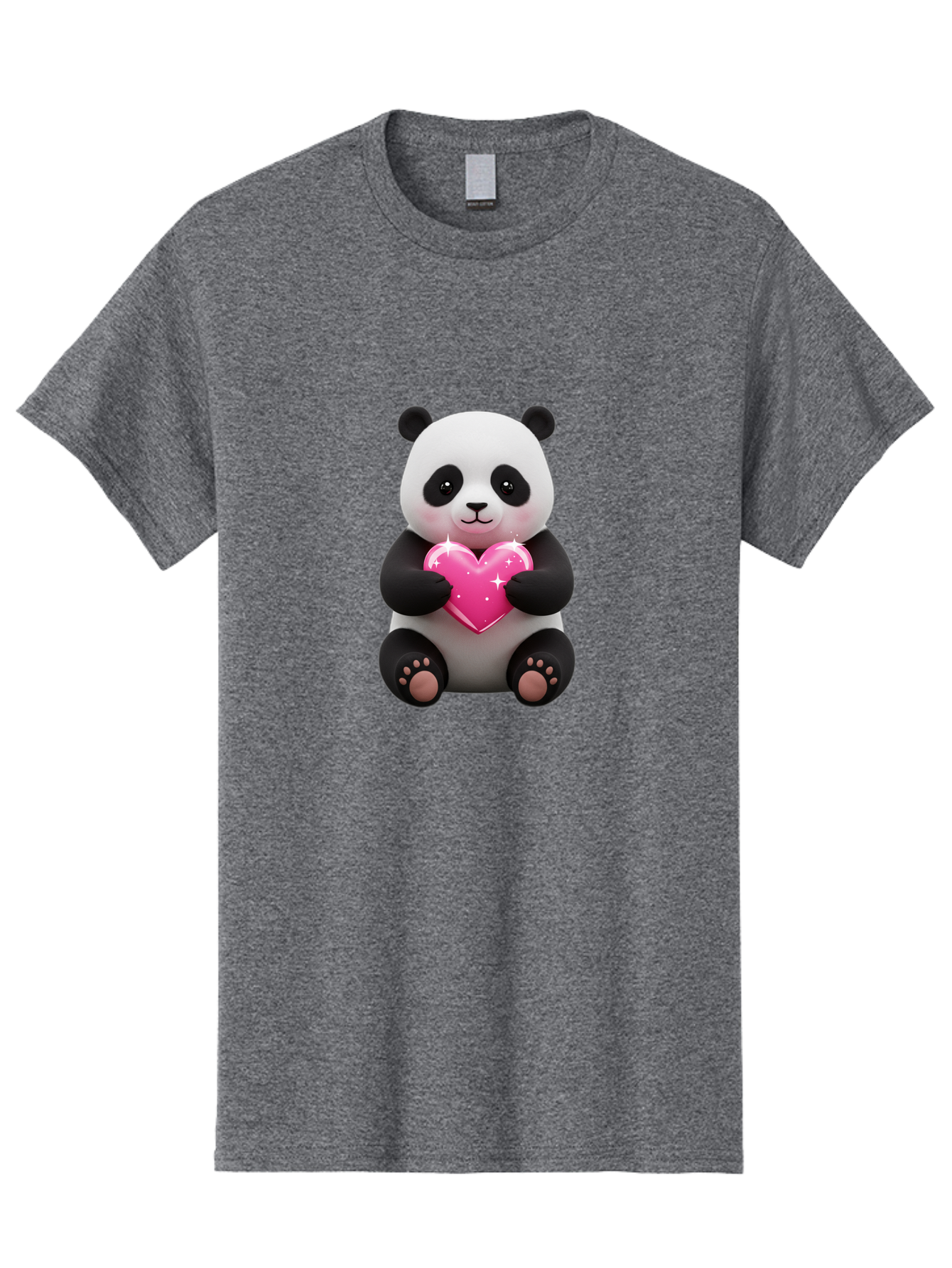 Panda-Holding-Pink-Heart Men'S Graphic Tee, 100% Cotton, Comfortable Casual Summer Wear, Machine Washable, Cute Panda Bear, Holding Pink Heart, Adorable Cartoon Character, Sweet Love Symbol, Sparkly Heart, Soft Paws, Endearing Expression, Bae601 12