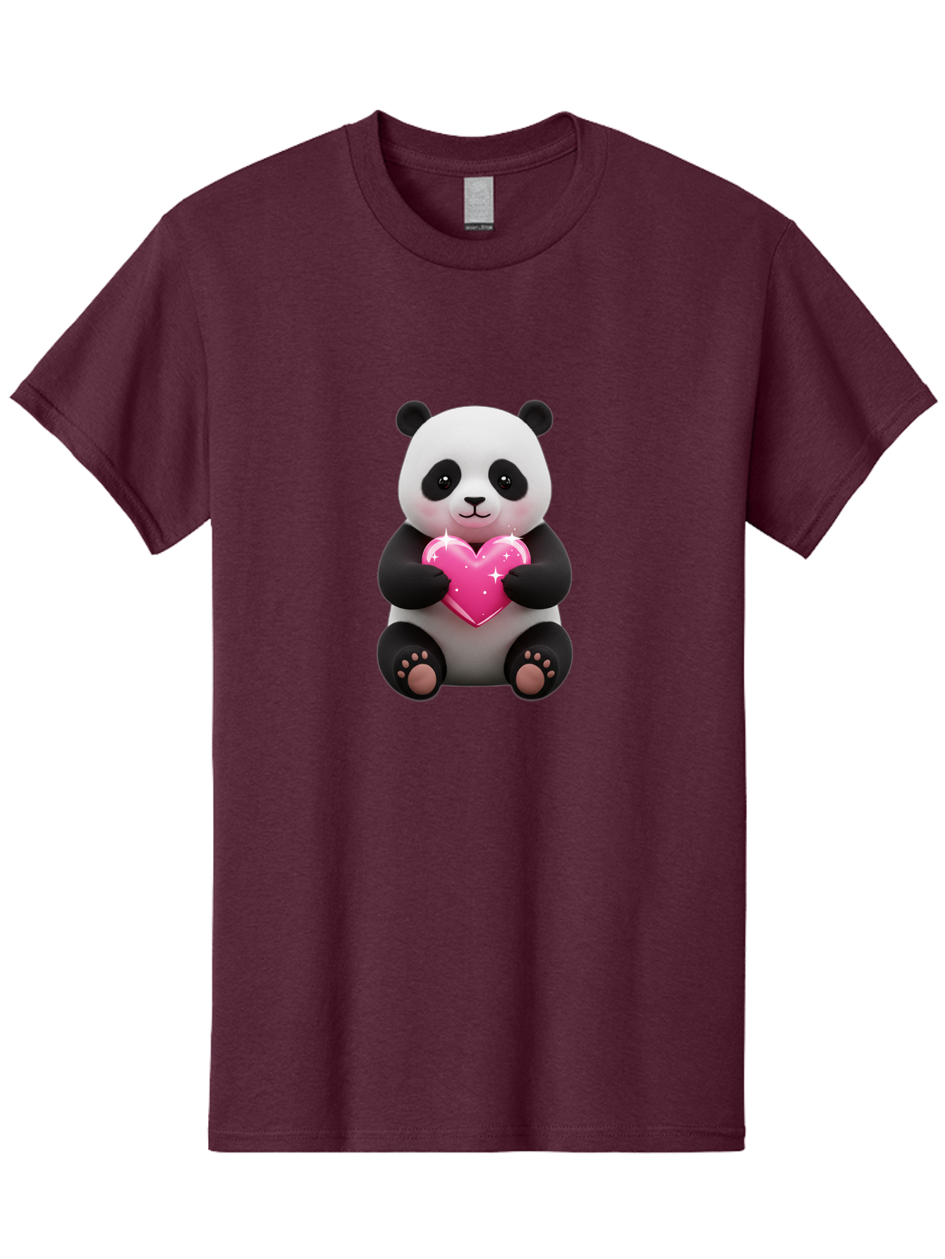 Panda-Holding-Pink-Heart Men'S Graphic Tee, 100% Cotton, Comfortable Casual Summer Wear, Machine Washable, Cute Panda Bear, Holding Pink Heart, Adorable Cartoon Character, Sweet Love Symbol, Sparkly Heart, Soft Paws, Endearing Expression, Bae601 13