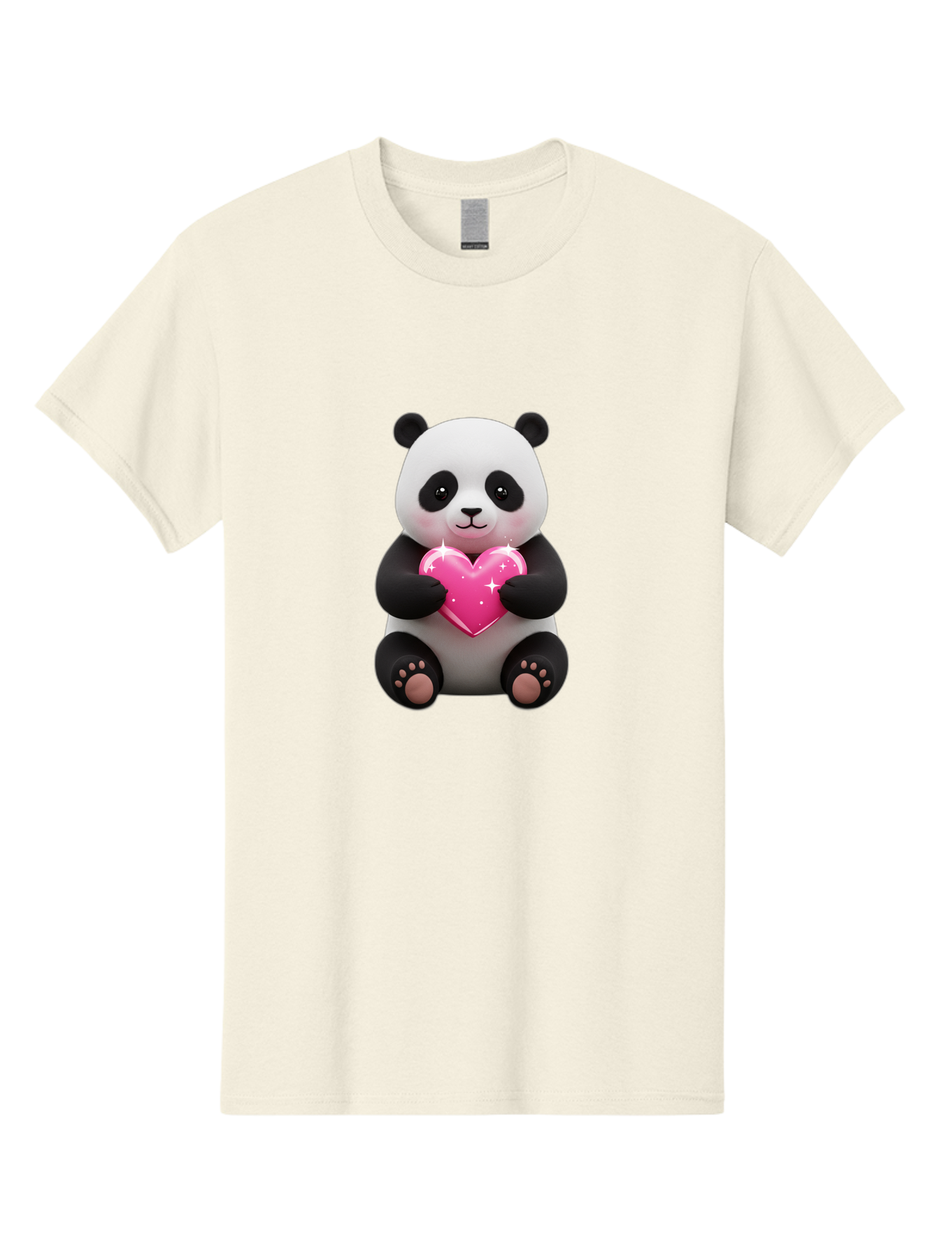 Panda-Holding-Pink-Heart Men'S Graphic Tee, 100% Cotton, Comfortable Casual Summer Wear, Machine Washable, Cute Panda Bear, Holding Pink Heart, Adorable Cartoon Character, Sweet Love Symbol, Sparkly Heart, Soft Paws, Endearing Expression, Bae601 4