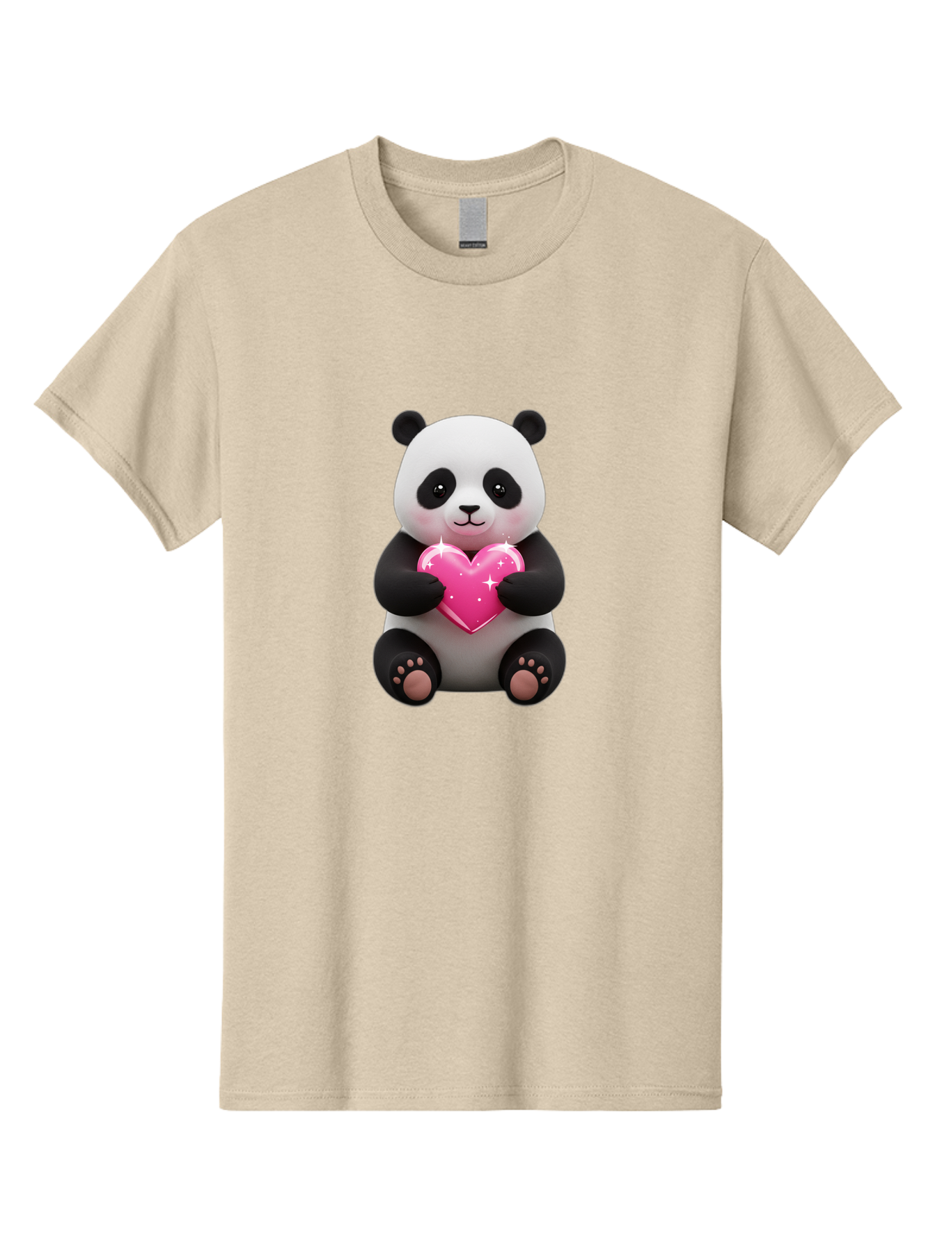 Panda-Holding-Pink-Heart Men'S Graphic Tee, 100% Cotton, Comfortable Casual Summer Wear, Machine Washable, Cute Panda Bear, Holding Pink Heart, Adorable Cartoon Character, Sweet Love Symbol, Sparkly Heart, Soft Paws, Endearing Expression, Bae601 7