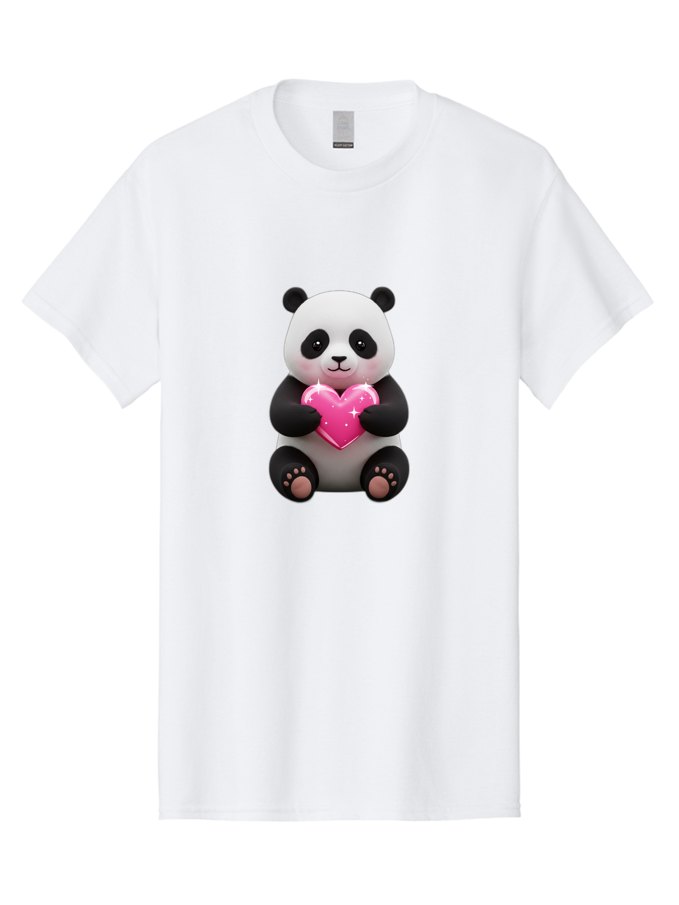 Panda-Holding-Pink-Heart Men'S Graphic Tee, 100% Cotton, Comfortable Casual Summer Wear, Machine Washable, Cute Panda Bear, Holding Pink Heart, Adorable Cartoon Character, Sweet Love Symbol, Sparkly Heart, Soft Paws, Endearing Expression, Bae601 8
