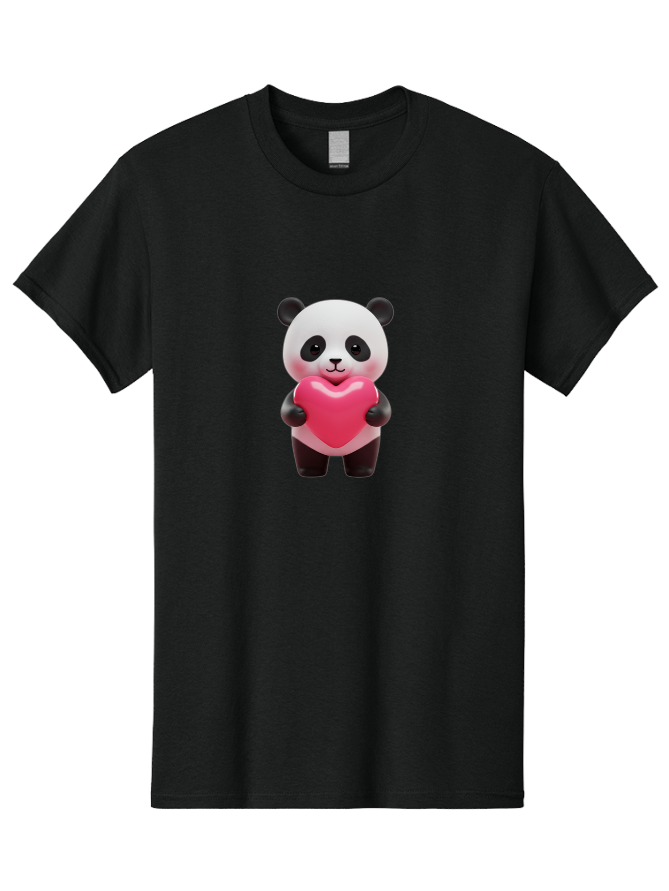 Panda-Hugging-Heart Men'S Graphic Tee, 100% Cotton, Comfortable Casual Summer Wear, Machine Washable, Cute Panda Holding Heart, Adorable Cartoon Character, Pink Heart Symbol, Love And Affection, Black And White Panda Bear, Bae602 4