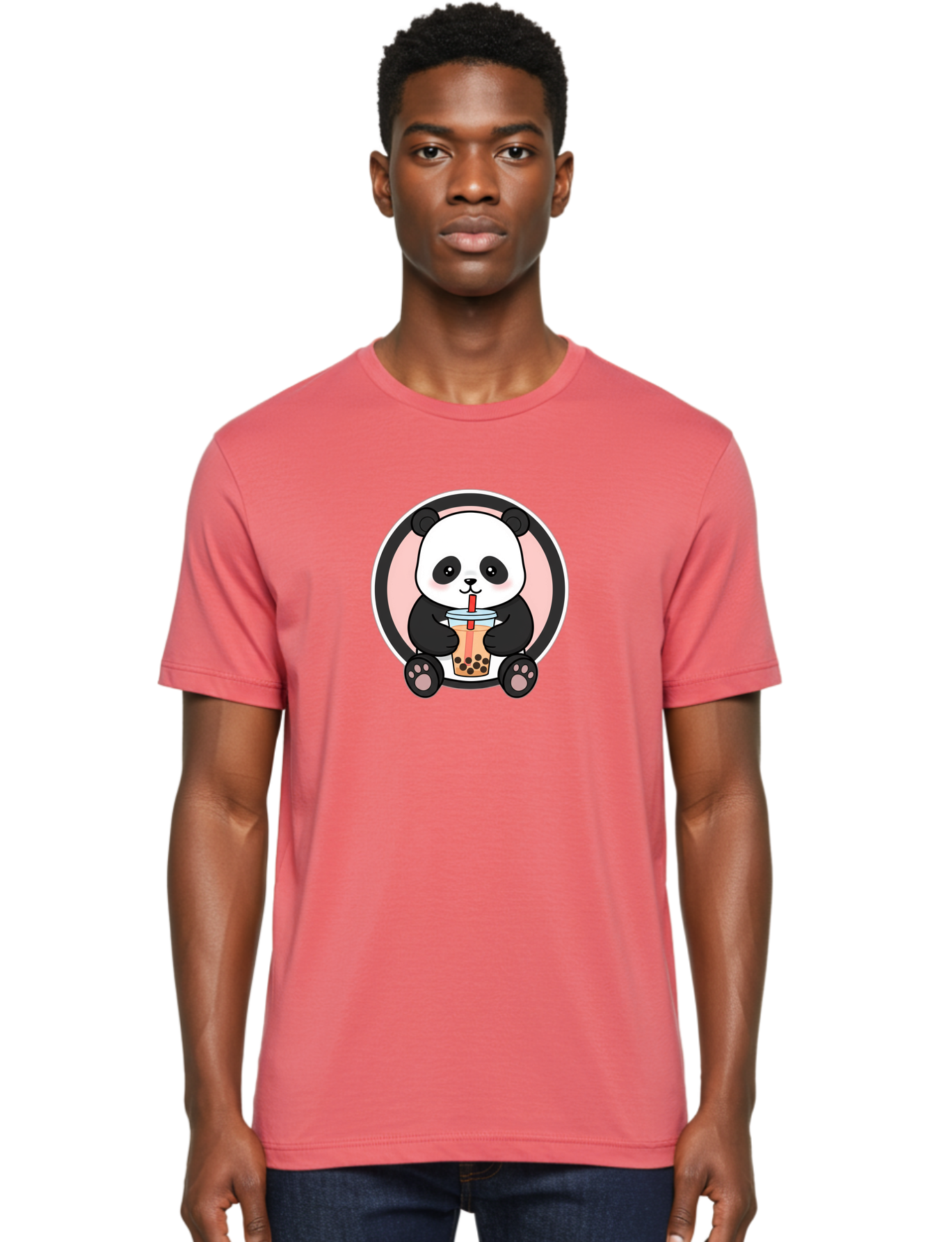 Panda-Sipping-Bubble-Tea Men'S Graphic Tee, 100% Cotton, Comfortable Casual Summer Wear, Machine Washable, Cartoon Panda, Dj Headphones, Bubble Tea, Milk Tea, Boba Drink, Kawaii Character, Cute Animal, Fun Design, Playful Illustration, Bae605 30