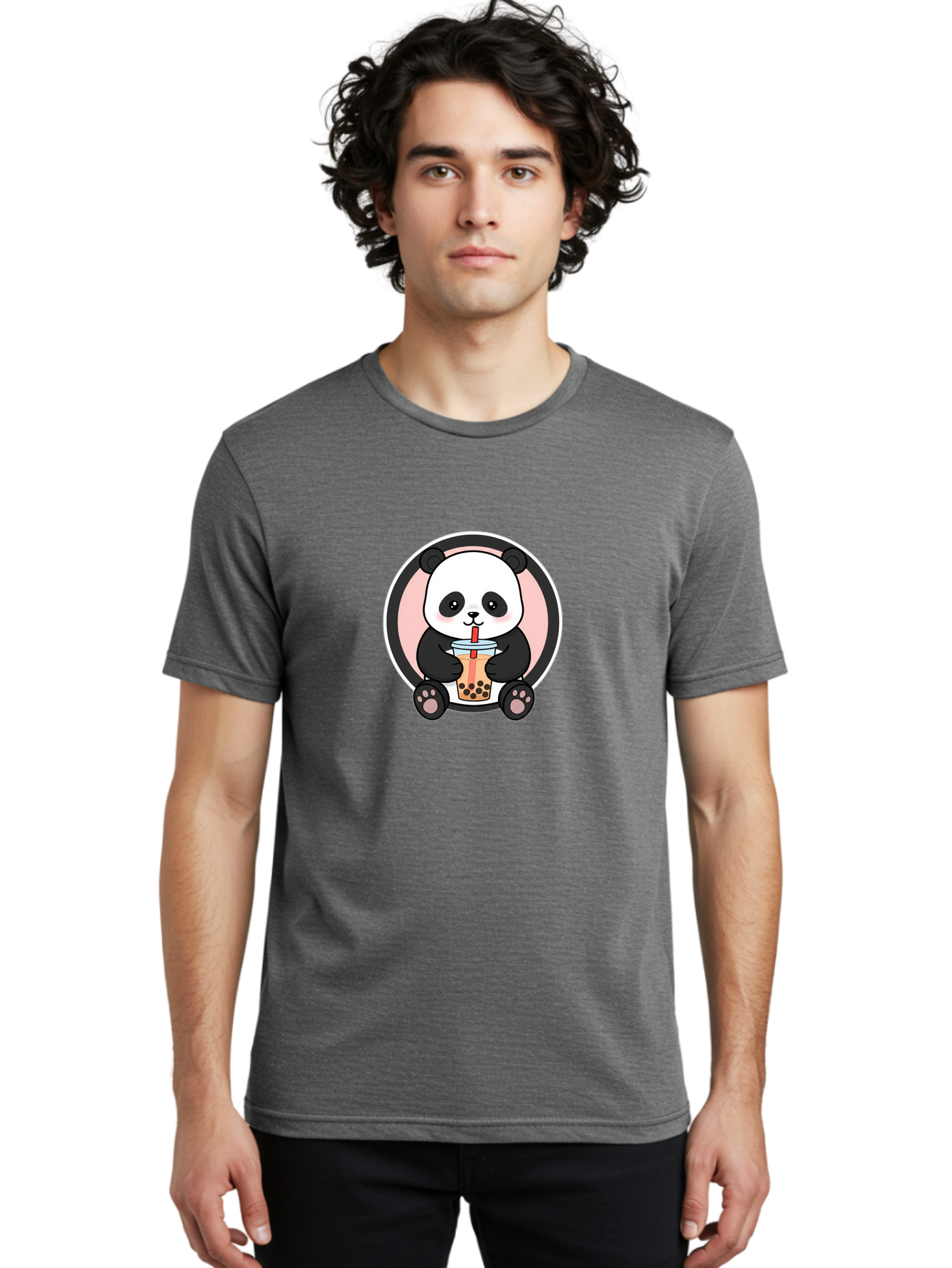Panda-Sipping-Bubble-Tea Men'S Graphic Tee, 100% Cotton, Comfortable Casual Summer Wear, Machine Washable, Cartoon Panda, Dj Headphones, Bubble Tea, Milk Tea, Boba Drink, Kawaii Character, Cute Animal, Fun Design, Playful Illustration, Bae605 17