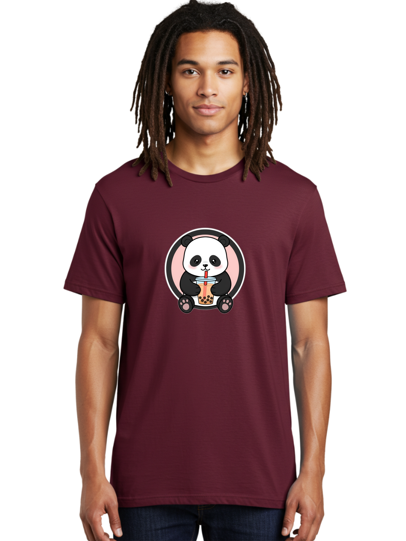 Panda-Sipping-Bubble-Tea Men'S Graphic Tee, 100% Cotton, Comfortable Casual Summer Wear, Machine Washable, Cartoon Panda, Dj Headphones, Bubble Tea, Milk Tea, Boba Drink, Kawaii Character, Cute Animal, Fun Design, Playful Illustration, Bae605 21