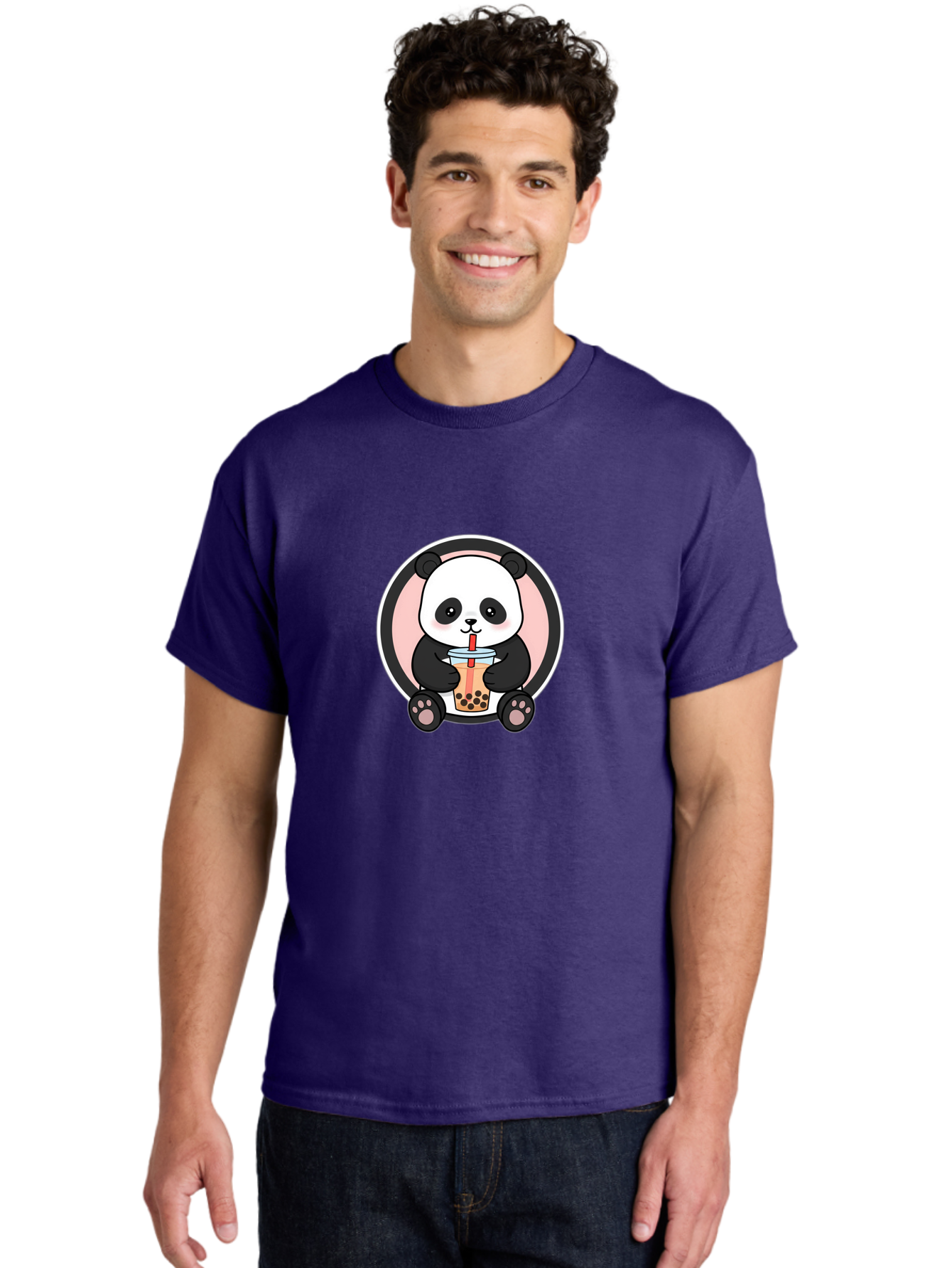 Panda-Sipping-Bubble-Tea Men'S Graphic Tee, 100% Cotton, Comfortable Casual Summer Wear, Machine Washable, Cartoon Panda, Dj Headphones, Bubble Tea, Milk Tea, Boba Drink, Kawaii Character, Cute Animal, Fun Design, Playful Illustration, Bae605 20