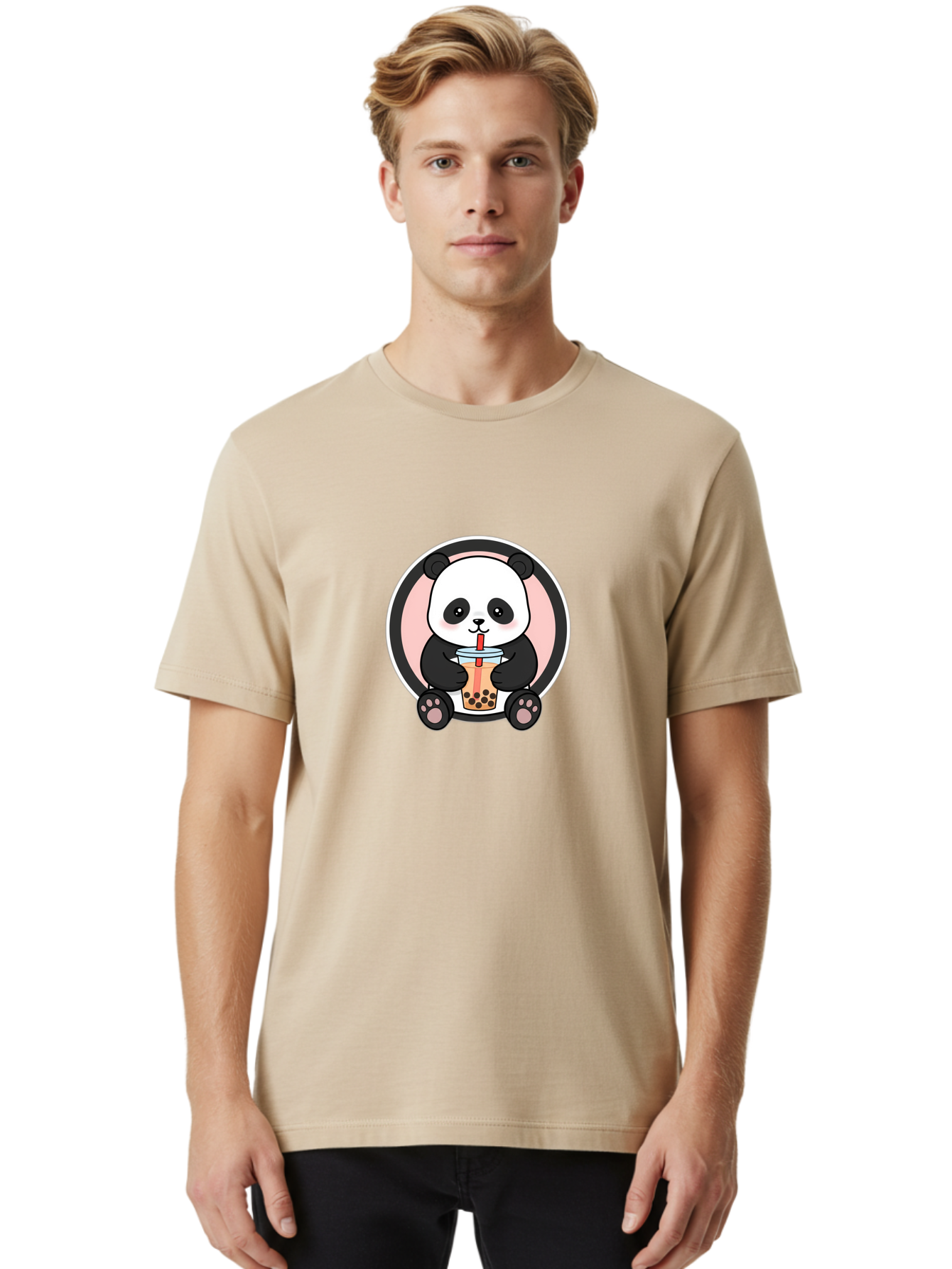 Panda-Sipping-Bubble-Tea Men'S Graphic Tee, 100% Cotton, Comfortable Casual Summer Wear, Machine Washable, Cartoon Panda, Dj Headphones, Bubble Tea, Milk Tea, Boba Drink, Kawaii Character, Cute Animal, Fun Design, Playful Illustration, Bae605 29