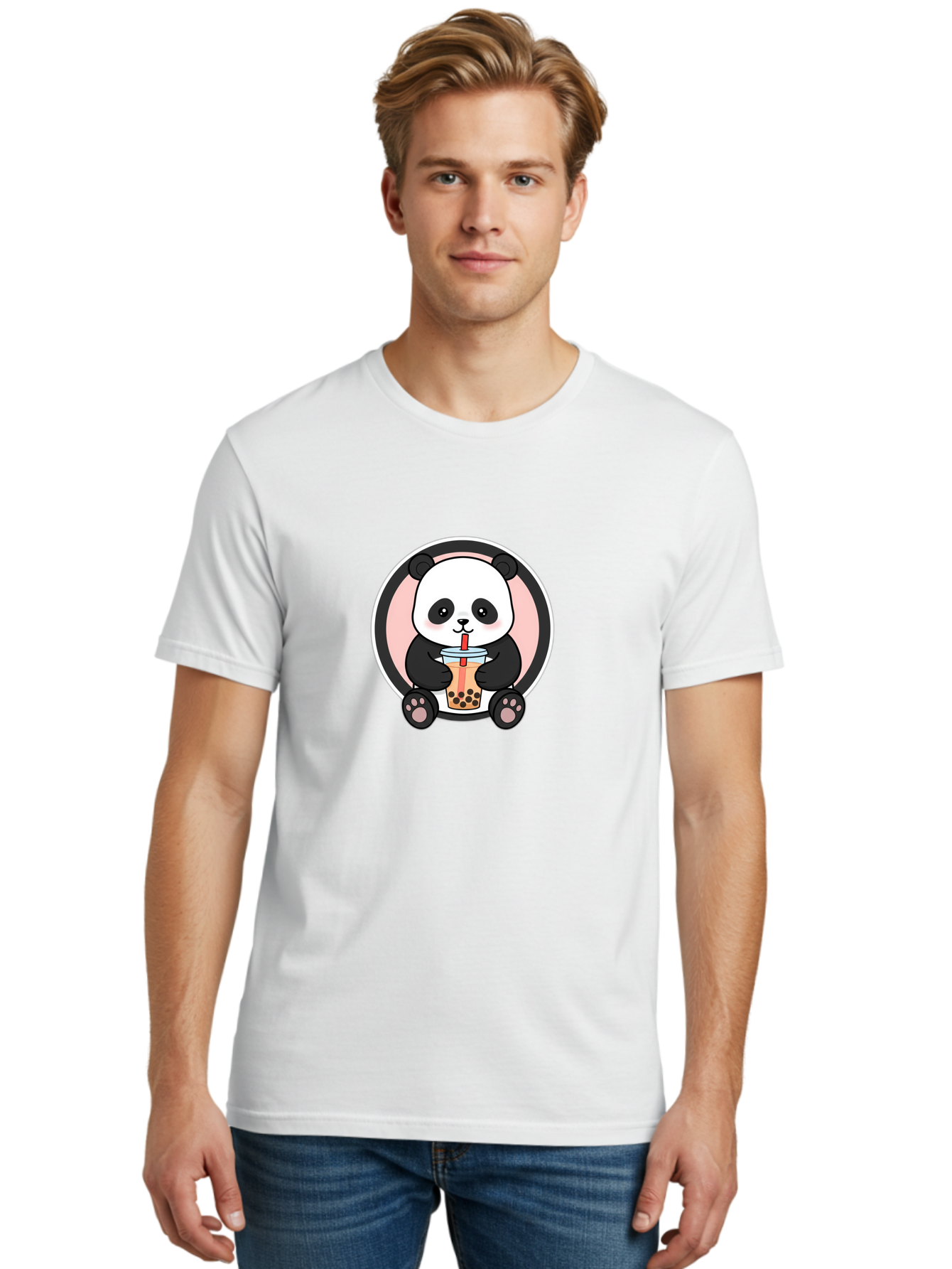 Panda-Sipping-Bubble-Tea Men'S Graphic Tee, 100% Cotton, Comfortable Casual Summer Wear, Machine Washable, Cartoon Panda, Dj Headphones, Bubble Tea, Milk Tea, Boba Drink, Kawaii Character, Cute Animal, Fun Design, Playful Illustration, Bae605 18