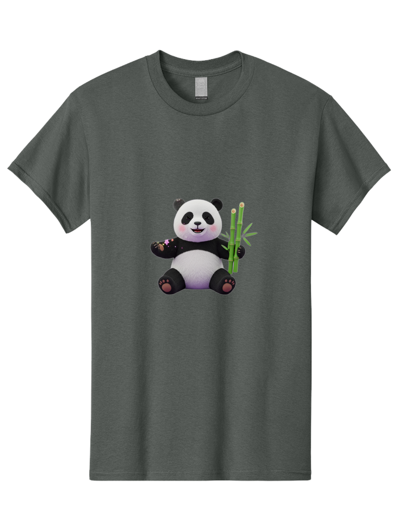 Panda-With-Bamboo-1 Men'S Graphic Tee, 100% Cotton, Comfortable Casual Summer Wear, Machine Washable, Cartoon Panda, Adorable Bear, Black And White Fur, Cute Expression, Bamboo Shoots, Sushi Roll, Funny Character, Playful Design, Kawaii Style Bae606 5