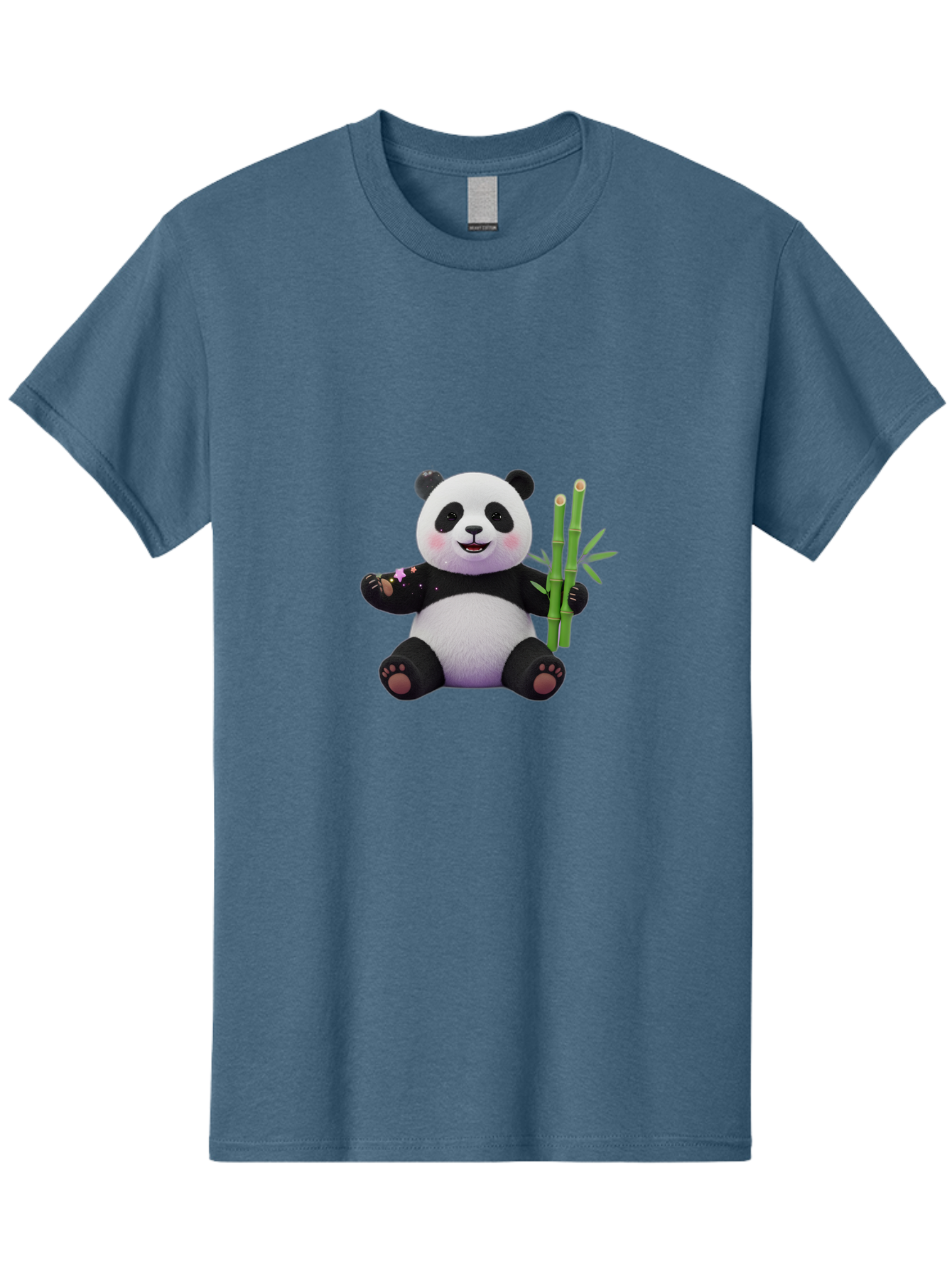 Panda-With-Bamboo-1 Men'S Graphic Tee, 100% Cotton, Comfortable Casual Summer Wear, Machine Washable, Cartoon Panda, Adorable Bear, Black And White Fur, Cute Expression, Bamboo Shoots, Sushi Roll, Funny Character, Playful Design, Kawaii Style Bae606 3